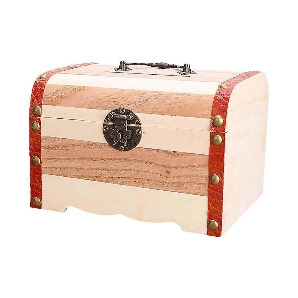 Wooden Coin Box with Lock – Decorative Treasure Chest for Saving Coins, Ideal for Home and Children