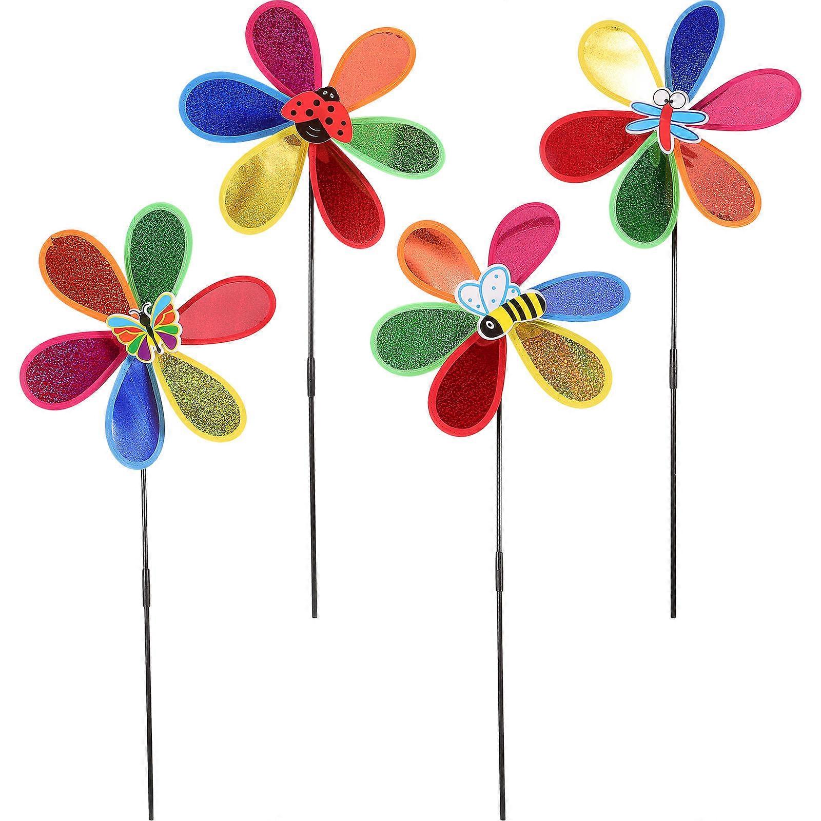 Garden Windmill Adornment Colorful Lawn Garden Windmill Courtyard Rainbow 25.55x11x11in Bird 4Pcs