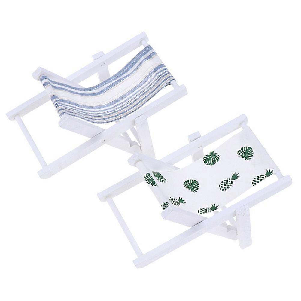 Miniature Dollhouse Beach Accessories Mini House Beach Chairs Folding Table Ornament Children Consumer Group 2Pcs