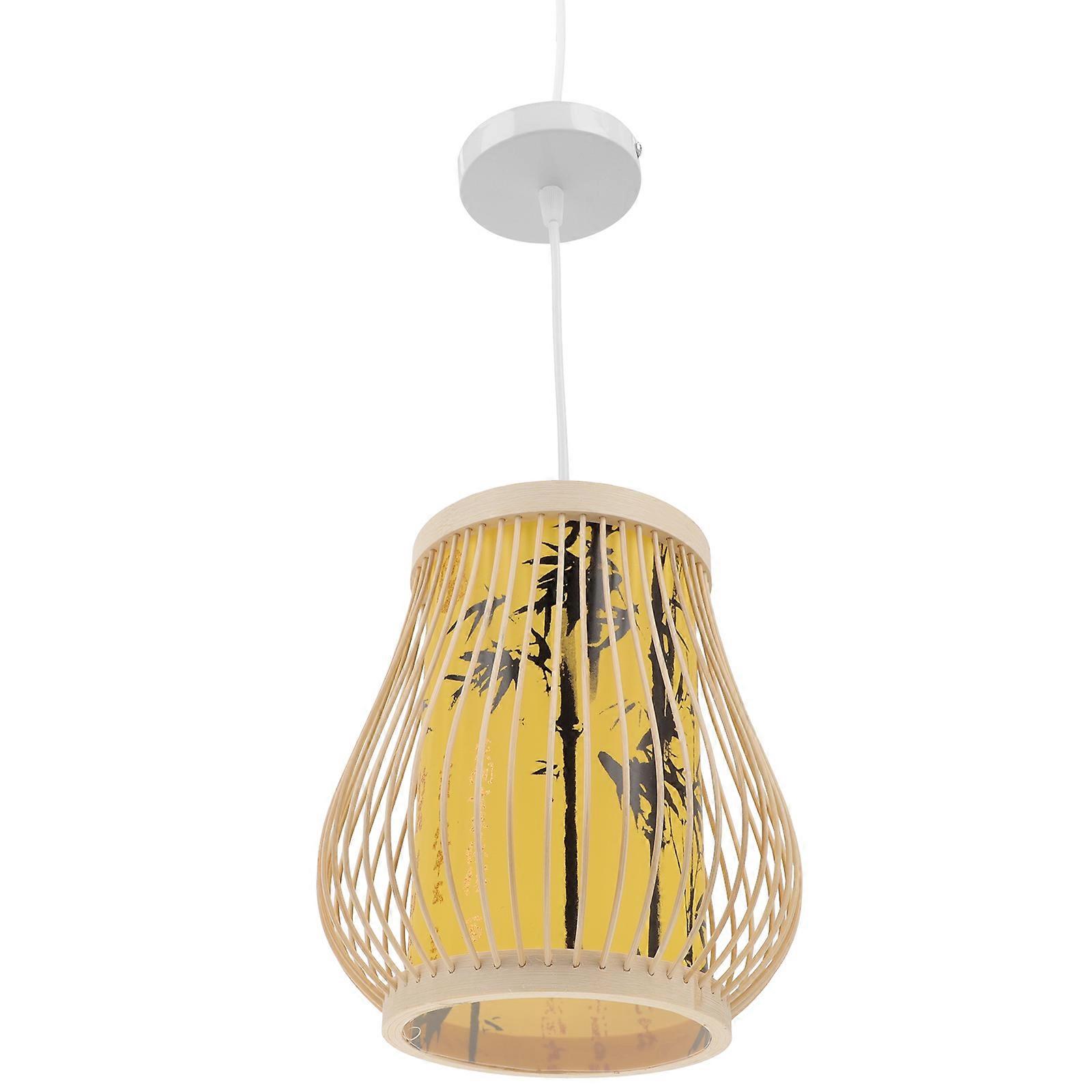 Vintage Lampshade Chinese Style Bamboo Craft Lampshade Pendant Lighting For Warm Atmosphere Cylindrical Shape 1Set