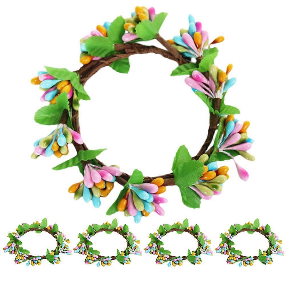 Wreath For Table Easter Candle Rings Multi Color 6.5CM Iron Silk 5Pcs