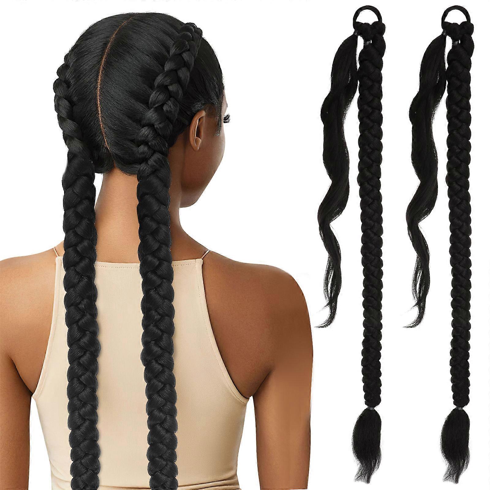 Punos poninhäntäpidennykset pitkät punotut poninhännät korkean lämpötilan lankahiuslenkit karnevaali 2kpl