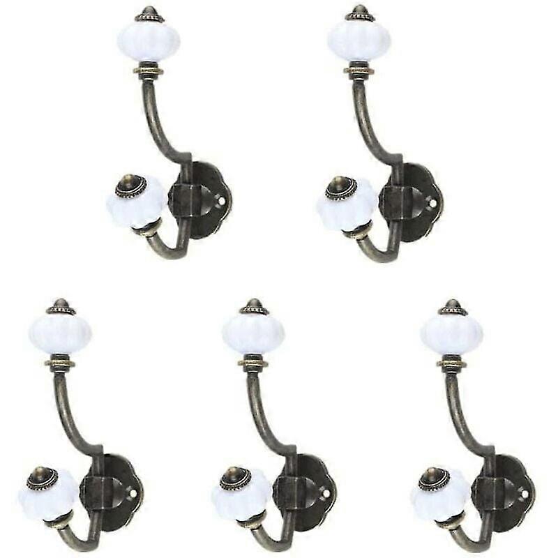Bathroom Robe Hooks Retro Bronze Ceramic Coat Hooks, Set of 5 Pastoral Style Wall Hooks Hat Hooks Door Hooks