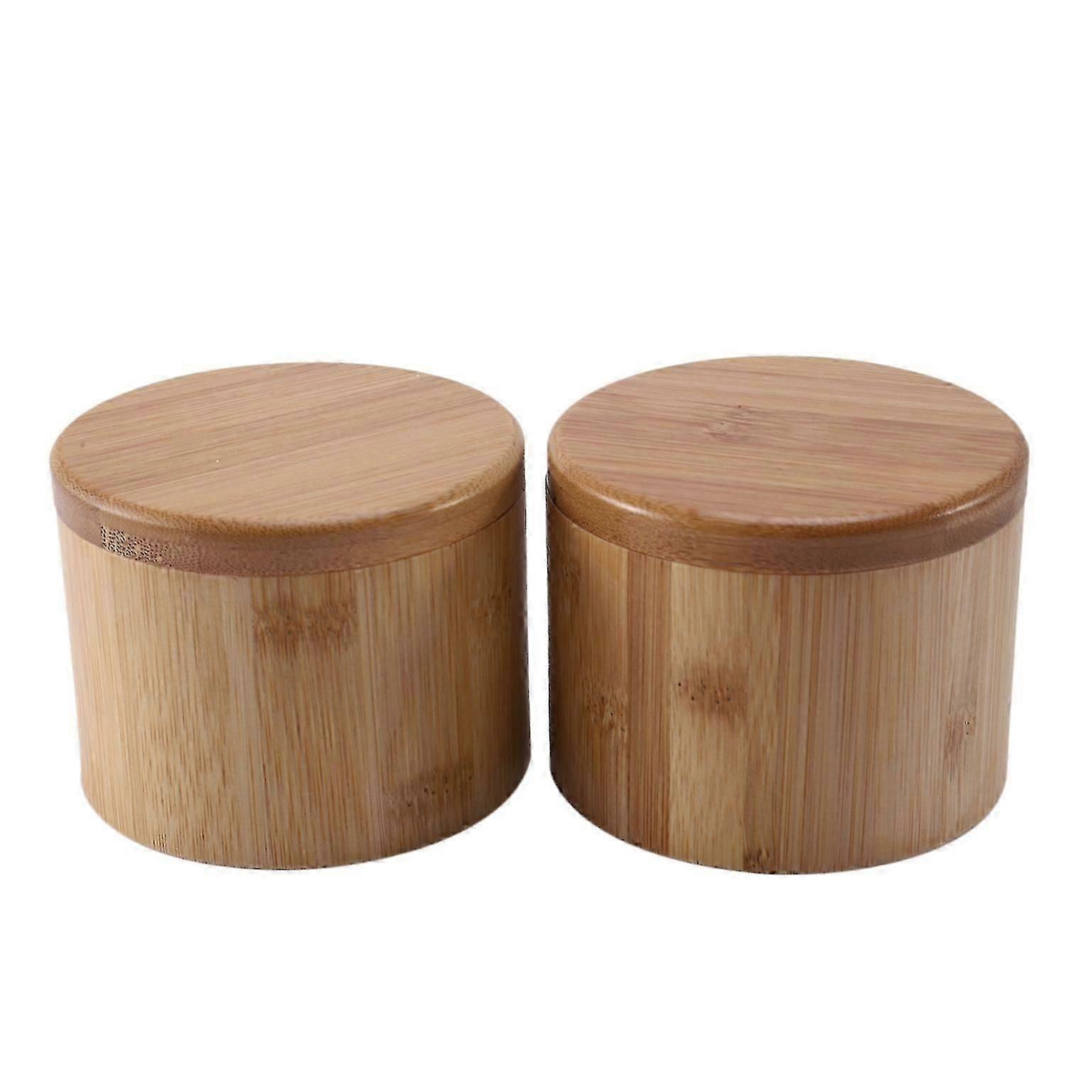 2Pcs Storage Boxes Salt Box Wooden Bamboo Storage Box With Magnetic Swivel Lid Container For Contai