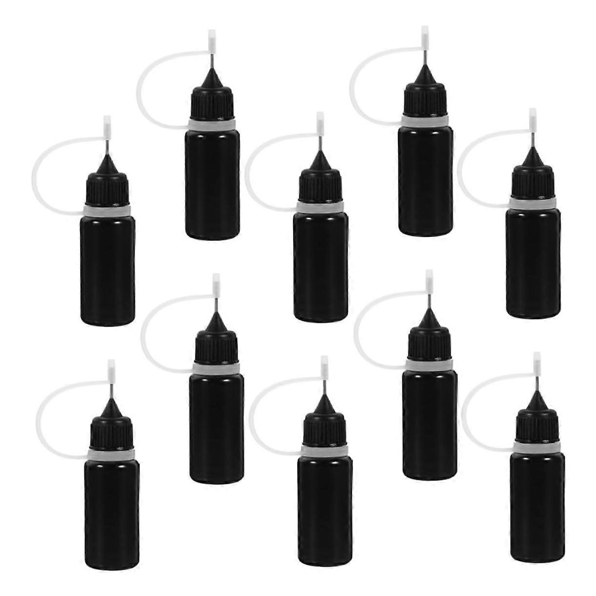 10-Pack Squeeze Bottles for Glue and Slime, Small 8cm Stainless Steel Drip Nozzles, Black, 2cm Width