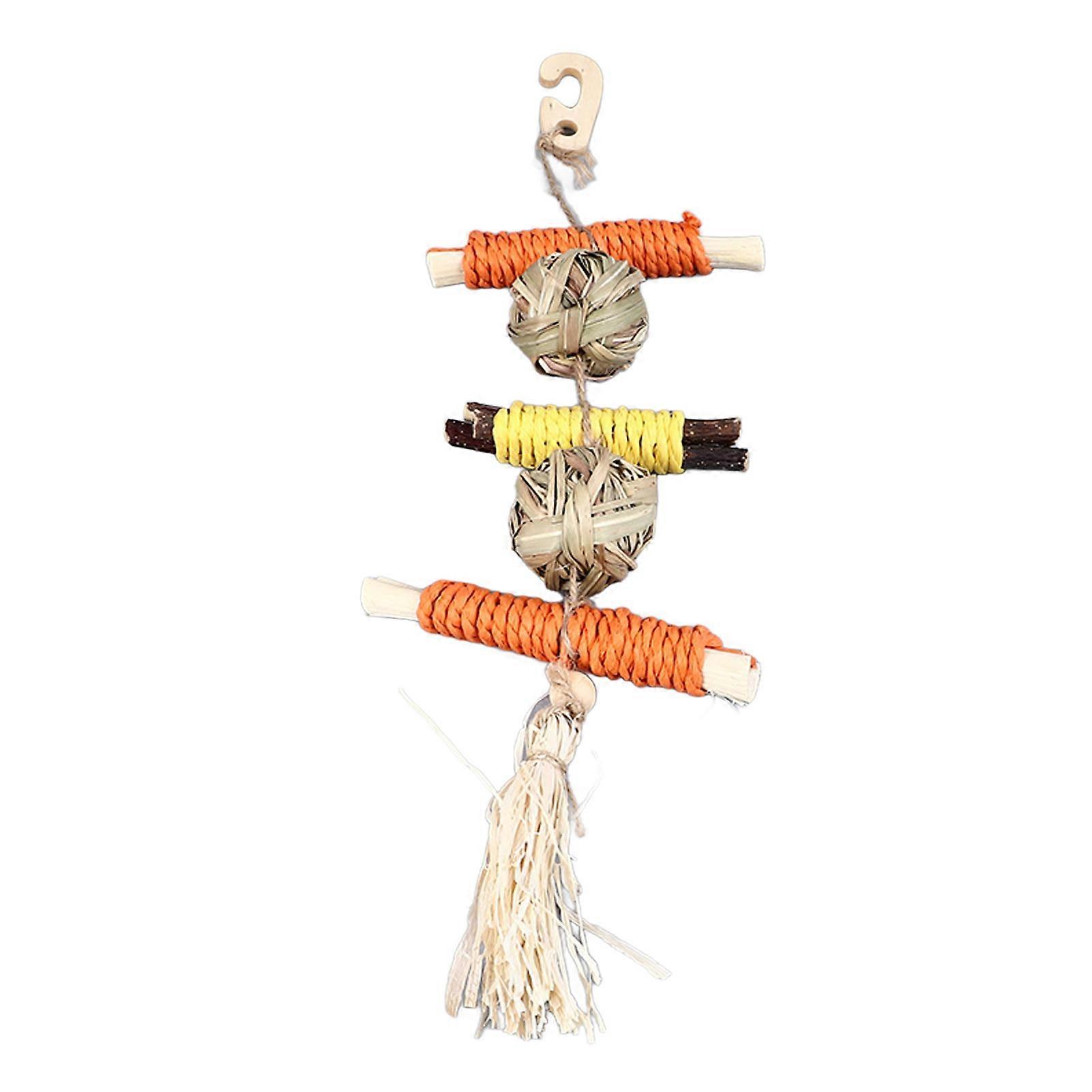 Parrot Chewing Toys Safe Corn Husk Cage Toys Interesting Anxiety Reduction Hanging Toys for Birds Hamsters Rabbits Sweet Bamboo Ball String