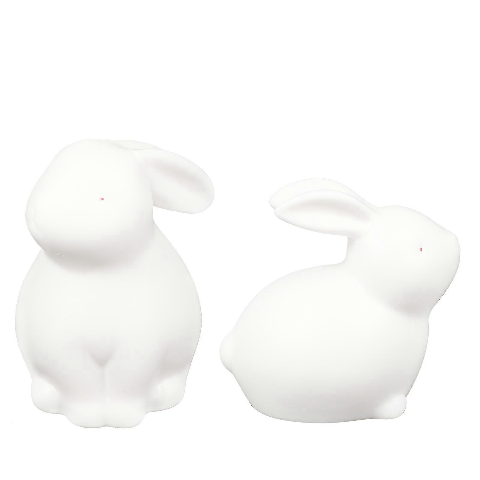 White Ceramic Bunny Tabletop Ornament Year of the Rabbit Home Decoration 2Pcs