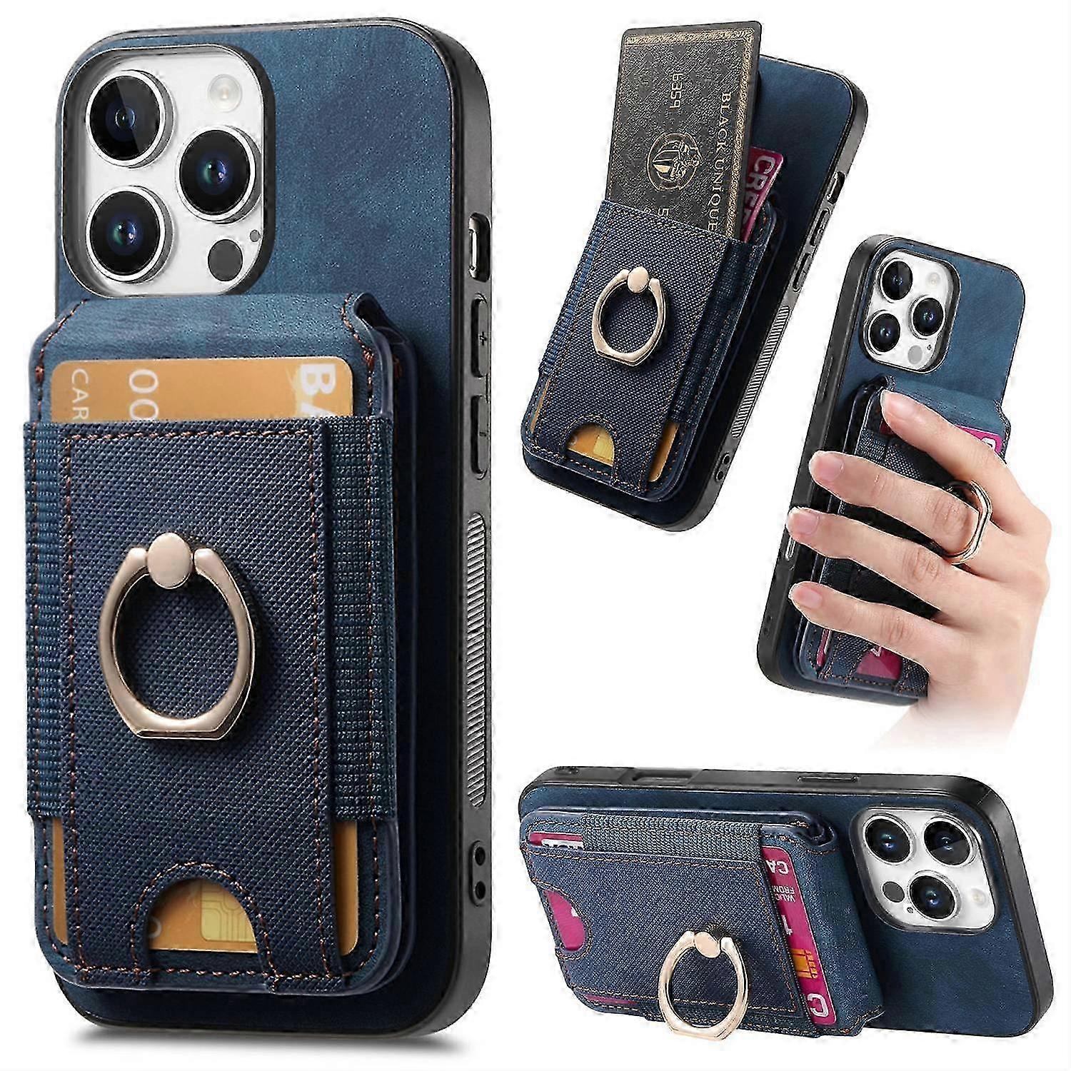 D14 Vertical Flip Card Holder Ring Holder Kickstand Leather Back Cover for Compatible Brand