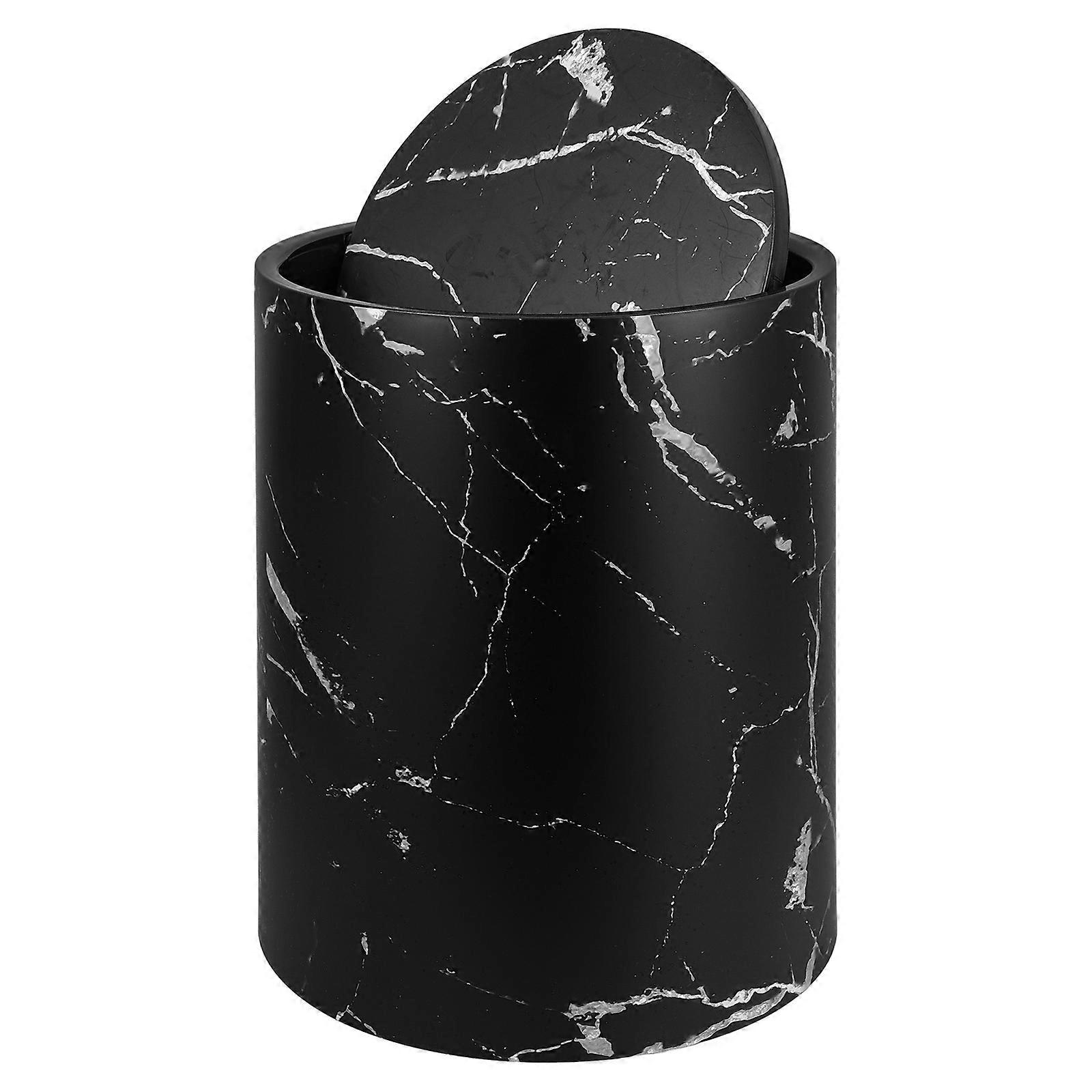 Swing Lid Garbage Can with Imitation Marble Design, Multi Use Waste Basket for Kitchen, Bathroom, and Office