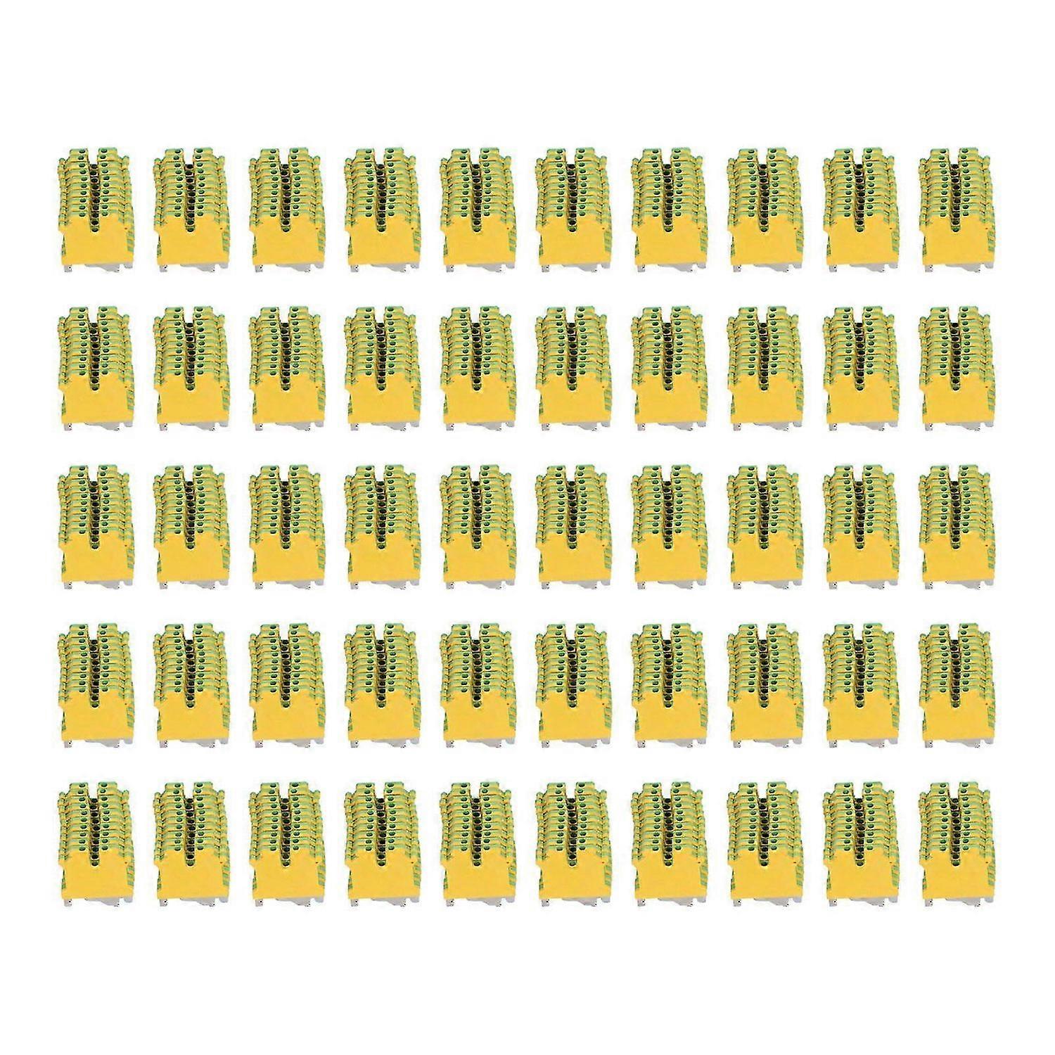 50Pcs Grounding Terminal Pure Copper DIN Rail Mounted Earth Terminal Block Yellow Green TYP USLKG3