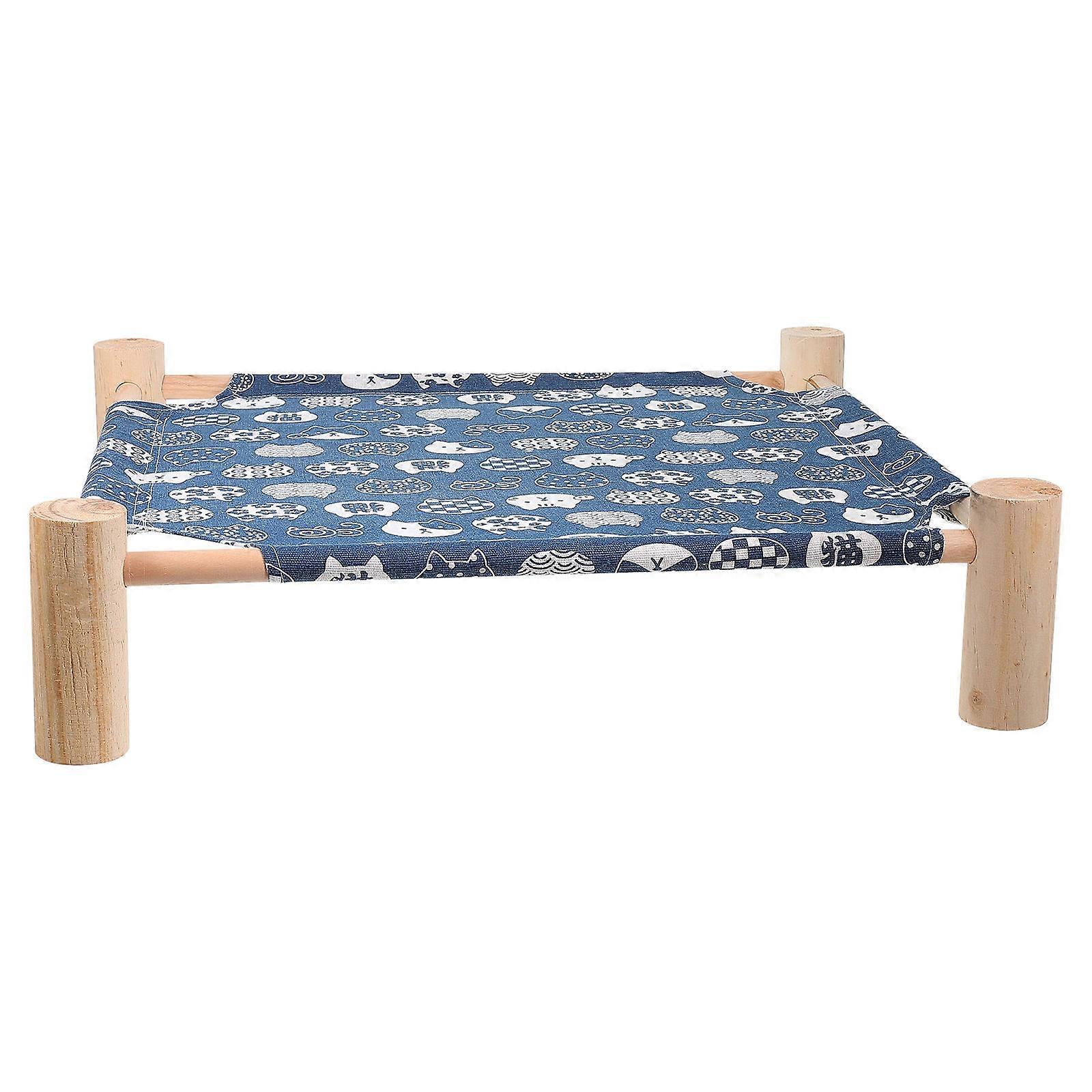 Pet Beds For Cats Elevated Sleeping Bed Navy Color Wood Material Space-Saving Design 1Set