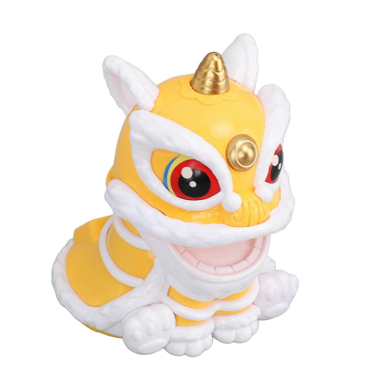 Bring Fortune Wake Lion Ornament - Automatic Bobblehead, Energy-Saving Car Decoration, Durable Yellow Design