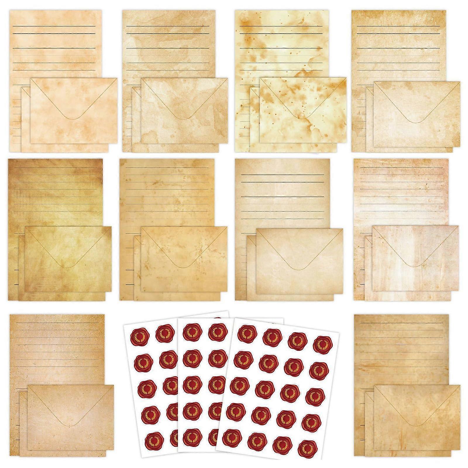Vintage Paper Stationery Set with 50 Lined Sheets, 50 Matching Envelopes, and 60 Wedding Seal Stickers