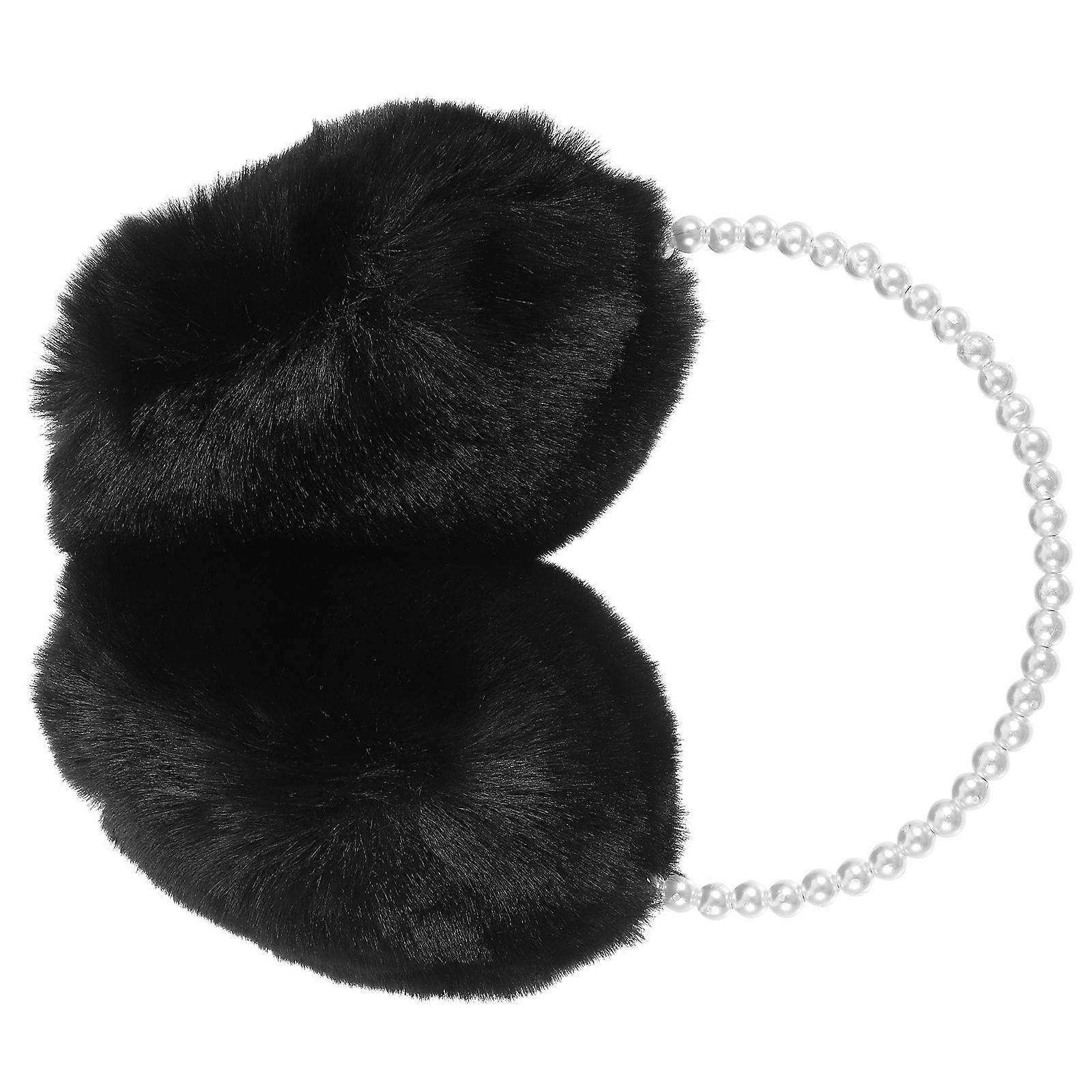 لؤلؤة الأذن أغطية الأذنين رقيق لؤلؤة الشتاء الدافئ غطاء للأذنين للنساء الفتيات الأسود