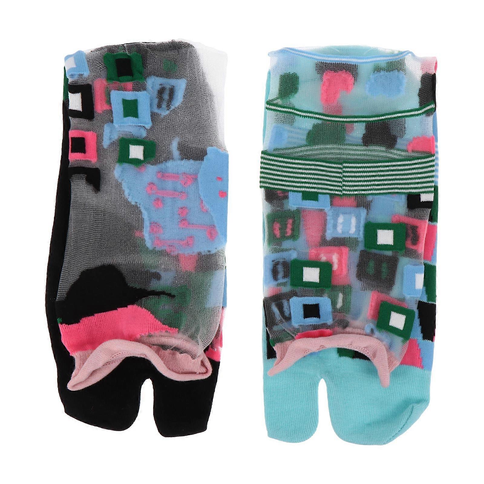 Flip-Flops Socks Stylish Printed Breathable Two Toes Socks Assorted Feet 1 Pair