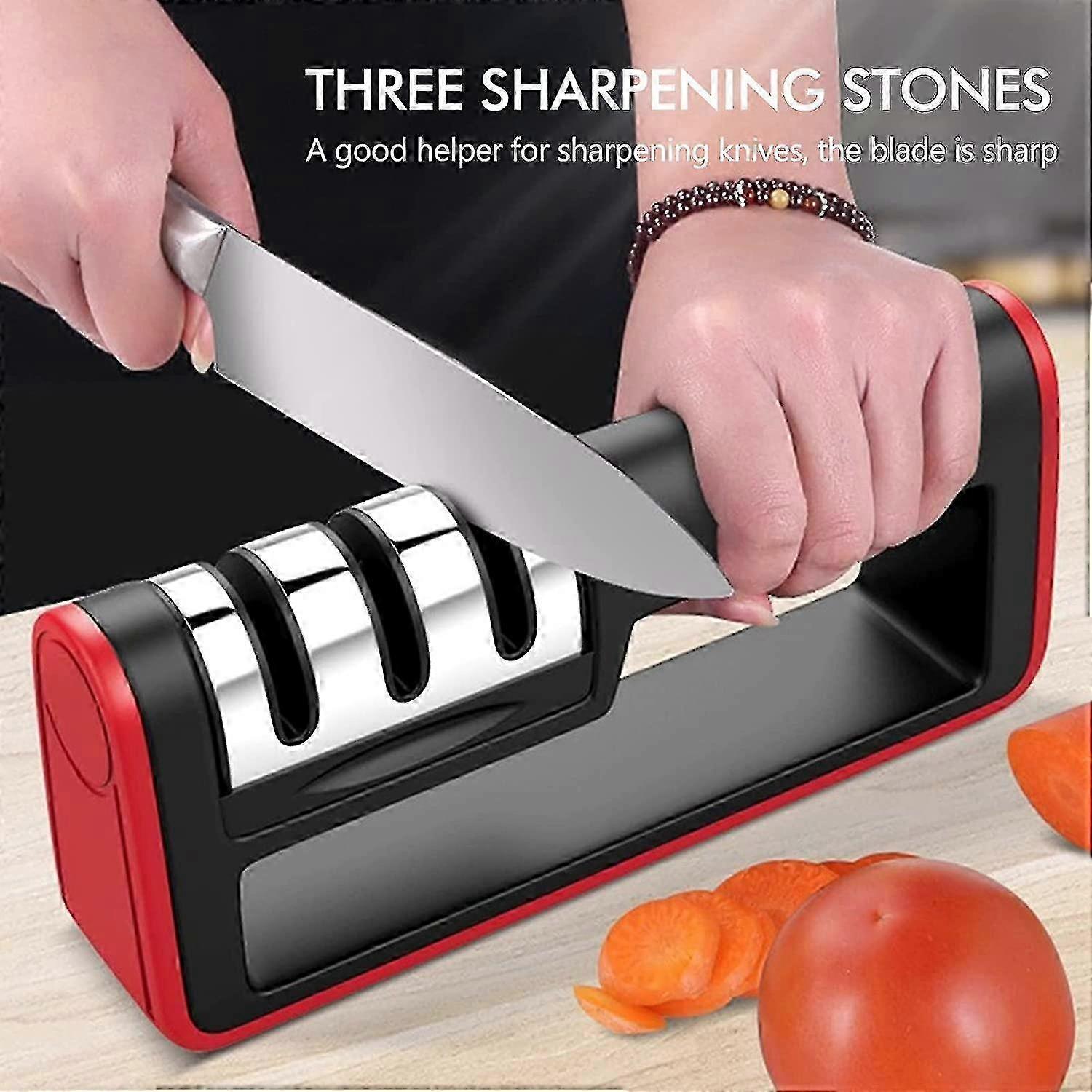 ZENGO Kitchen Knife Sharpener, 3 In 1 Professional Knife Sharpener Non-Slip Base, Sharpening System With Diamond Tungsten Steel Coating