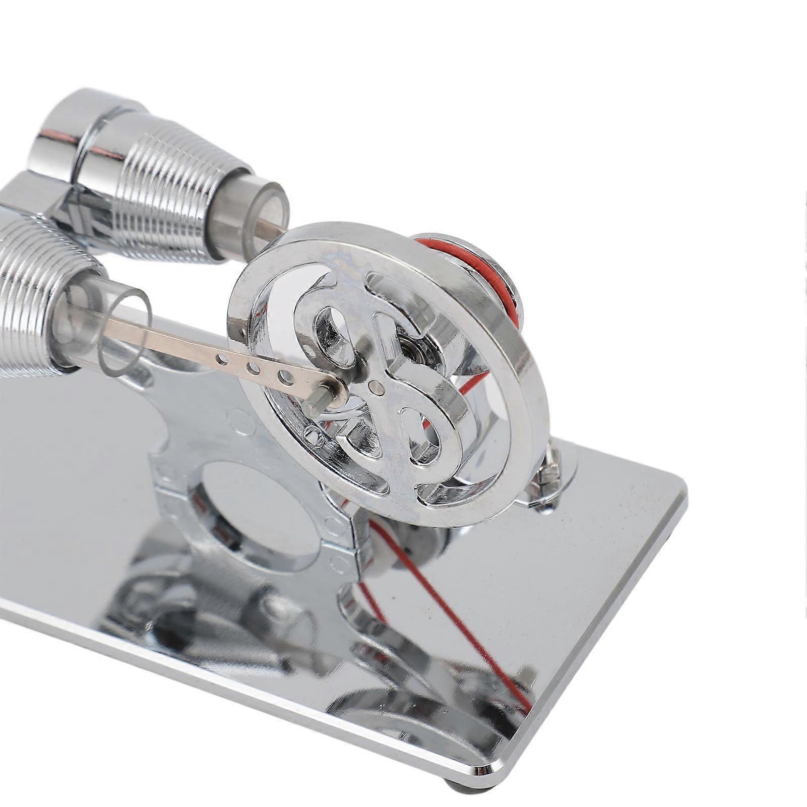 Sterling Engine Model with LED Bulb and Flywheel Stirling Engine Motor Model Educational Toy Electricity Power Generator Silver