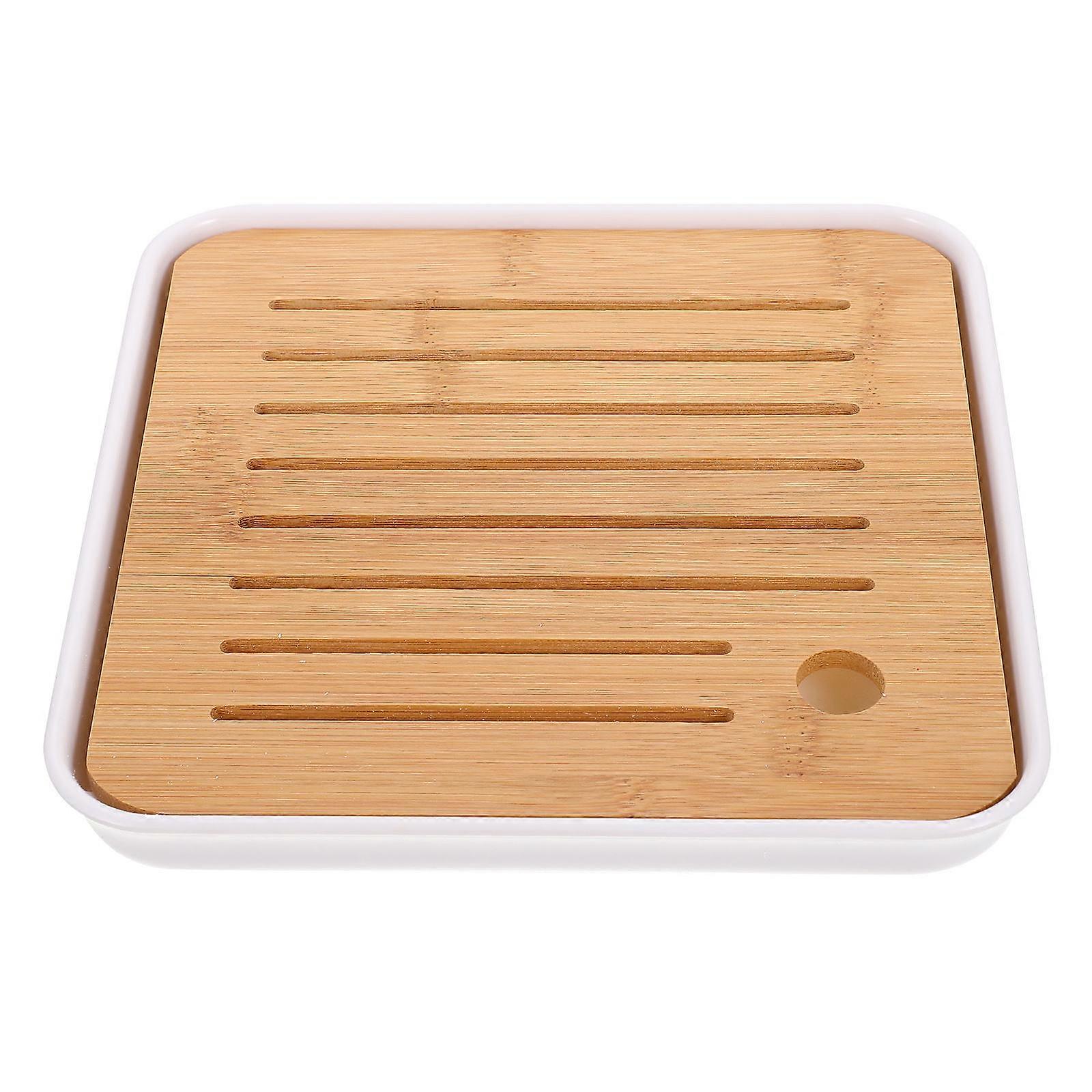 White Tea Tray with Drainage for Home Use Made of Synthetic Material Perfect for Placing Teaware 7.87 Inches