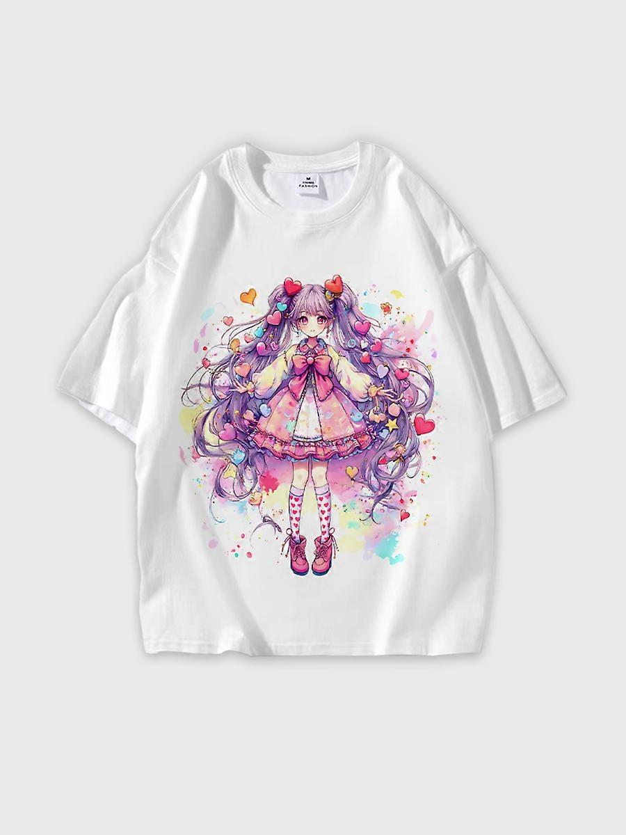 T-shirt round neck book Characters Pattern loose short sleeve P1738