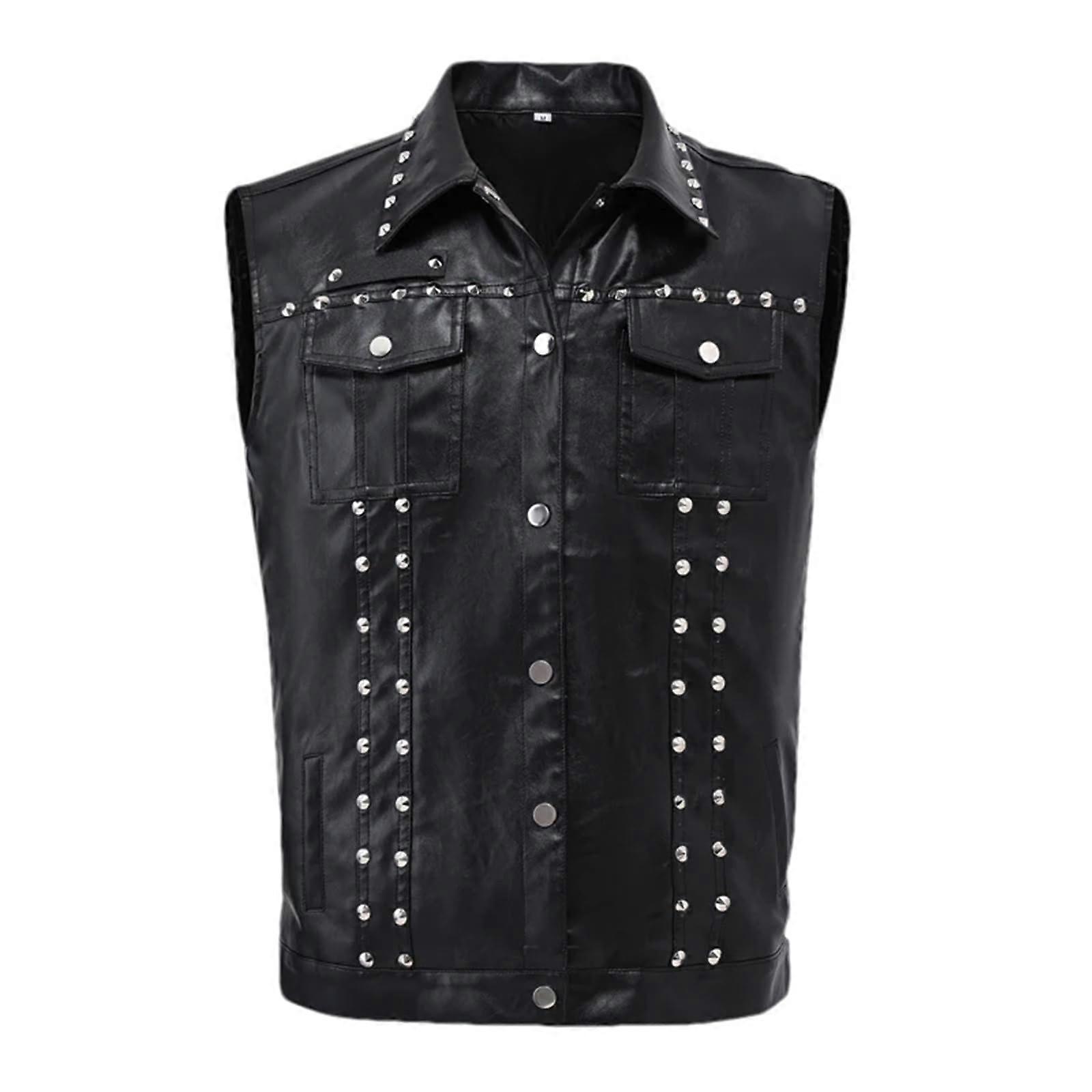 AMERI】RIDERS FAKE LEATHER VEST JACKET Zeiyignr Leather Motorcycle