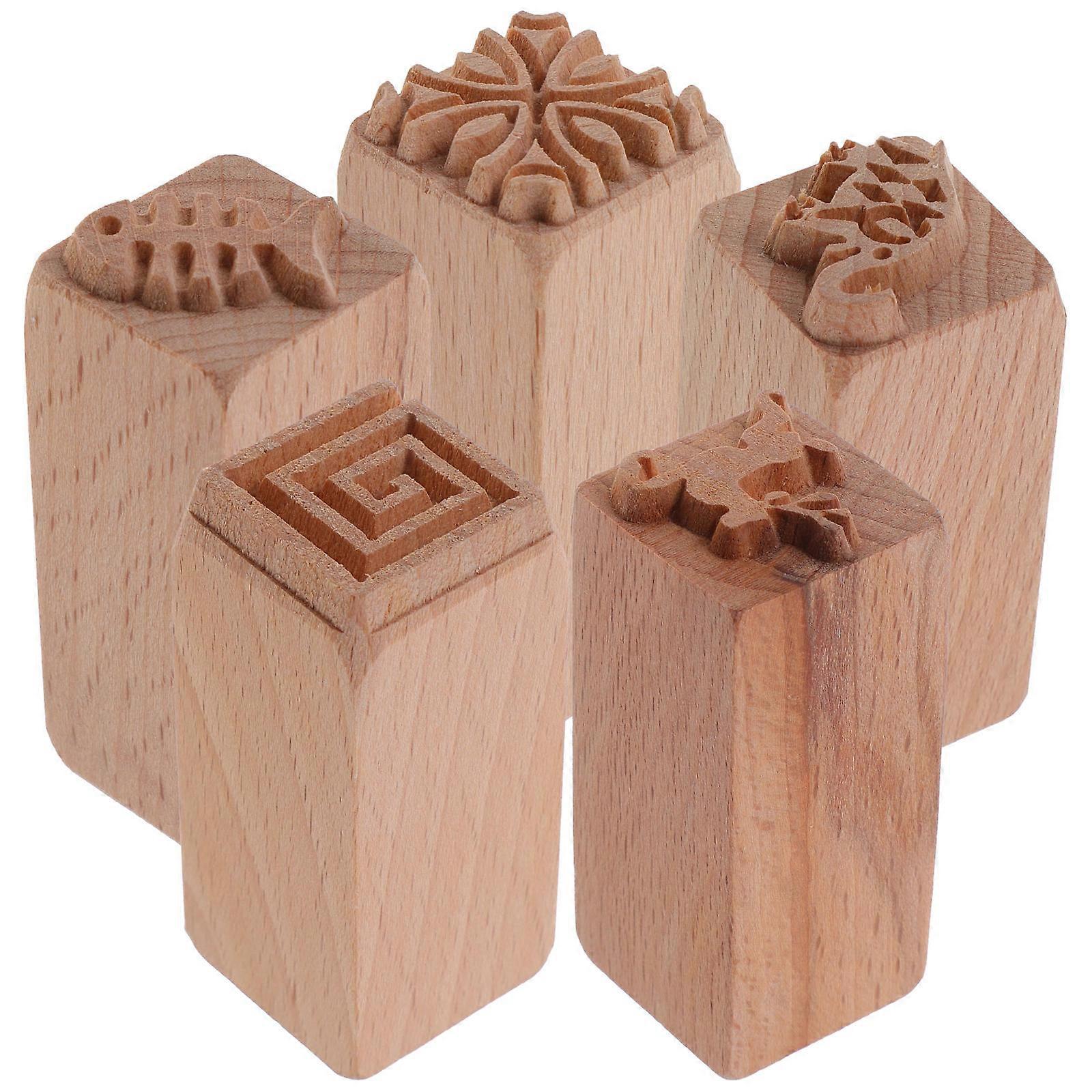 Wooden Cake Stamps for Baking Use Non-Sticky Easy Demoulding Set of 5 Light Brown