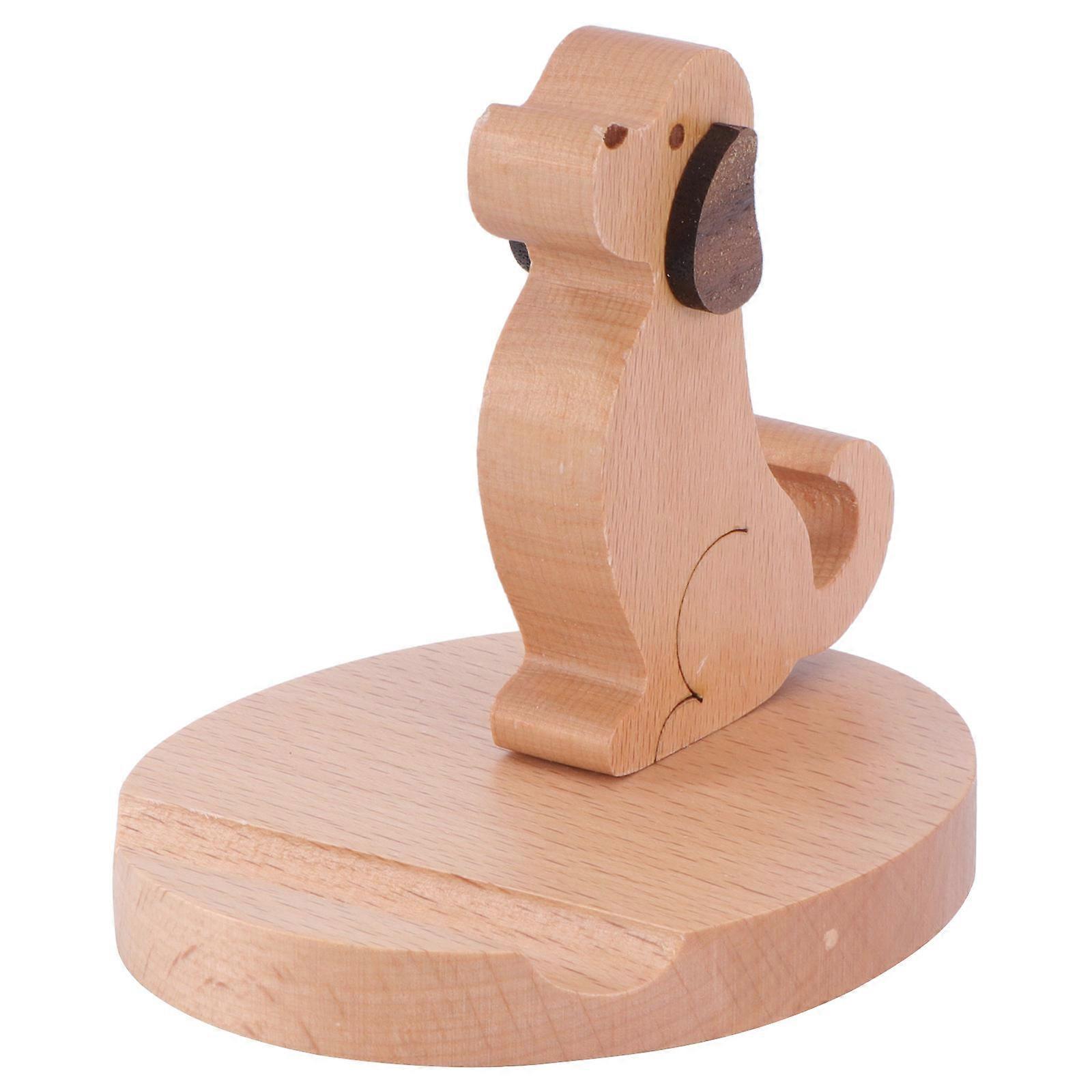 Chocolate Wooden Mobile Phone Holder Creative Dog Design PP Stand for Desk and Table Use Size 1Pc