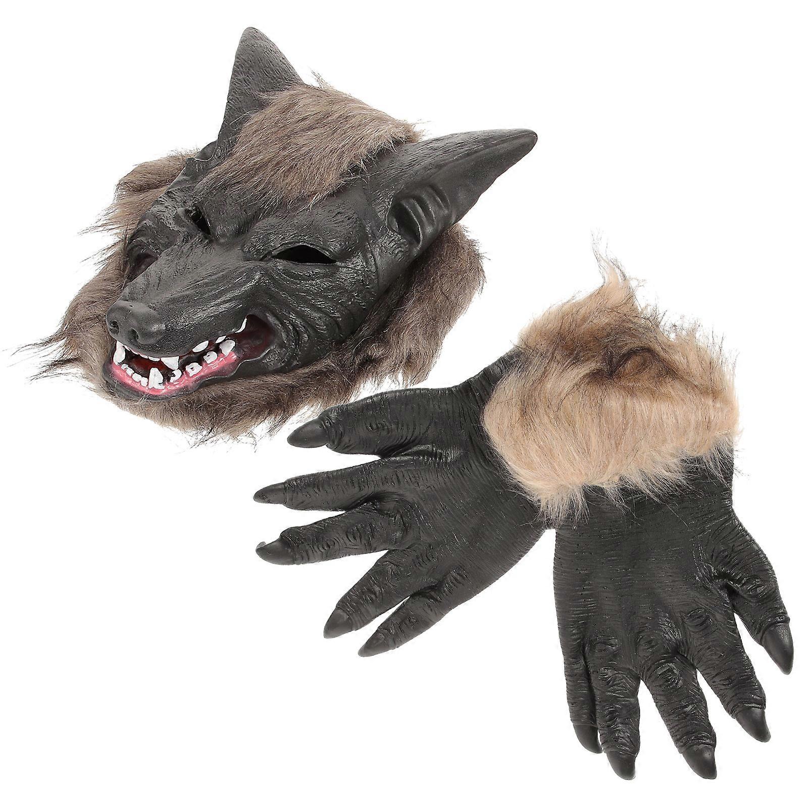 Costume Masks for Halloween Parties, Durable Latex Wolf Mask with Gloves