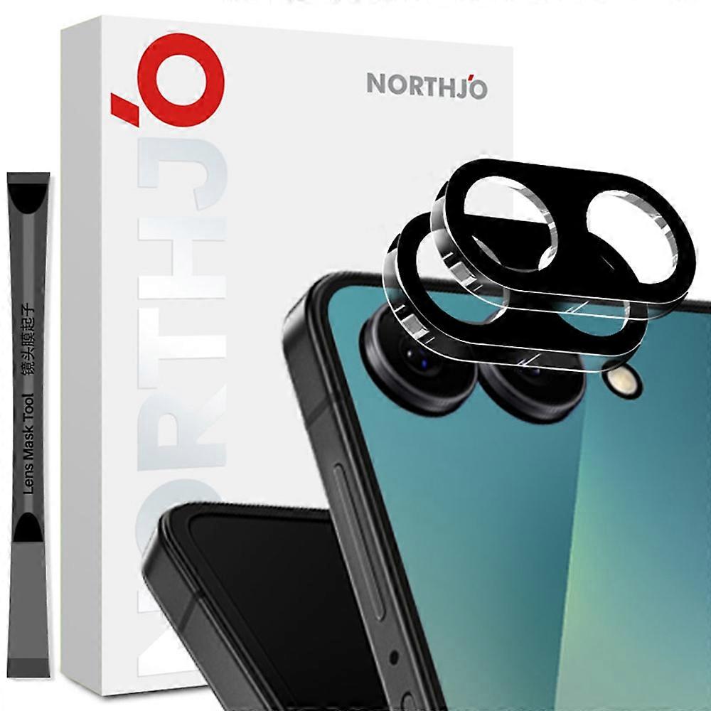 TKdaddy NORTHJO 2個 Samsung Galaxy Z Flip7 5G カメラ レンズ プロテクター ブラック シルク印刷 3D クリア強化ガラス レンズ フィルム