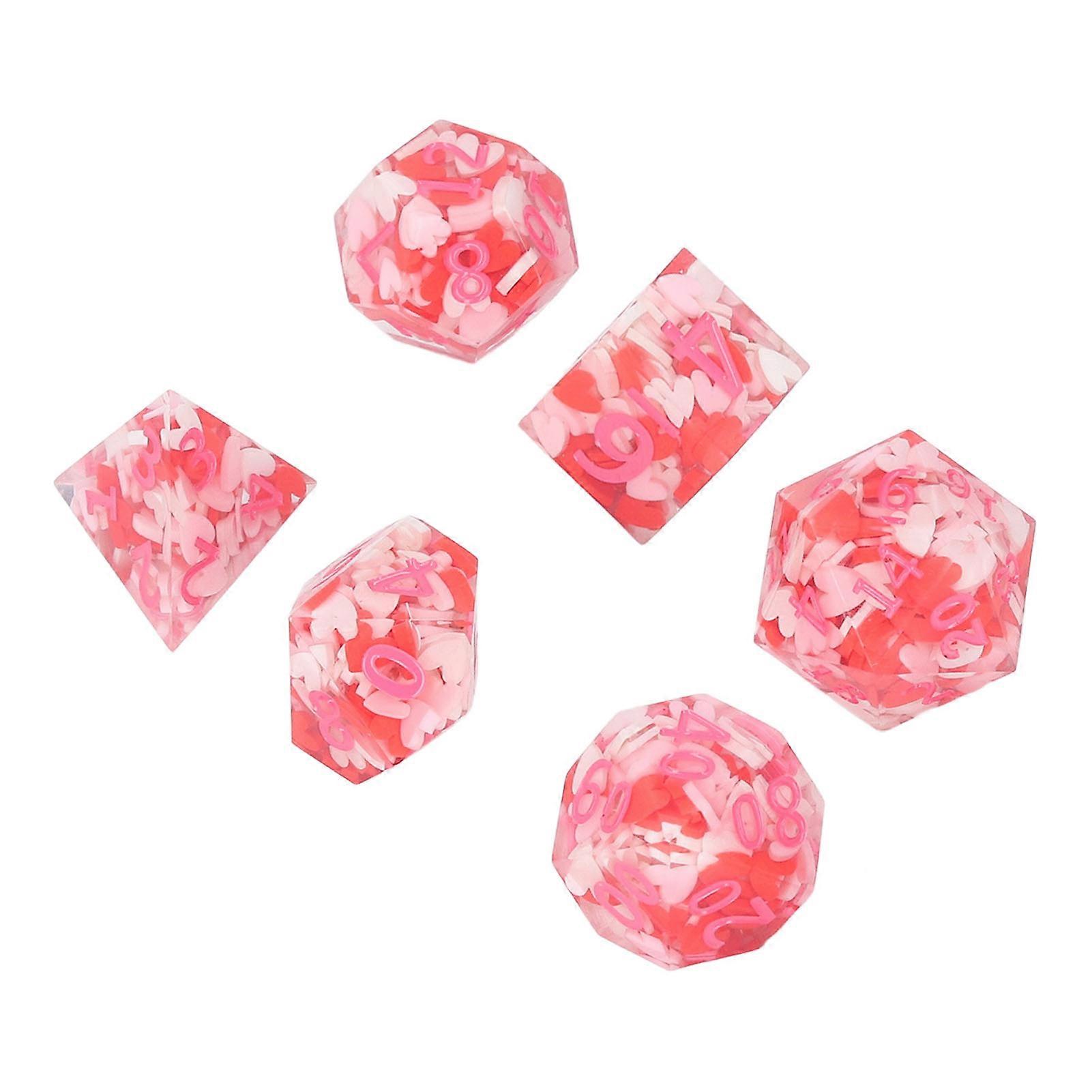 7 Pcs Pink Resin Polyhedral Dice Set for Table & Math Games