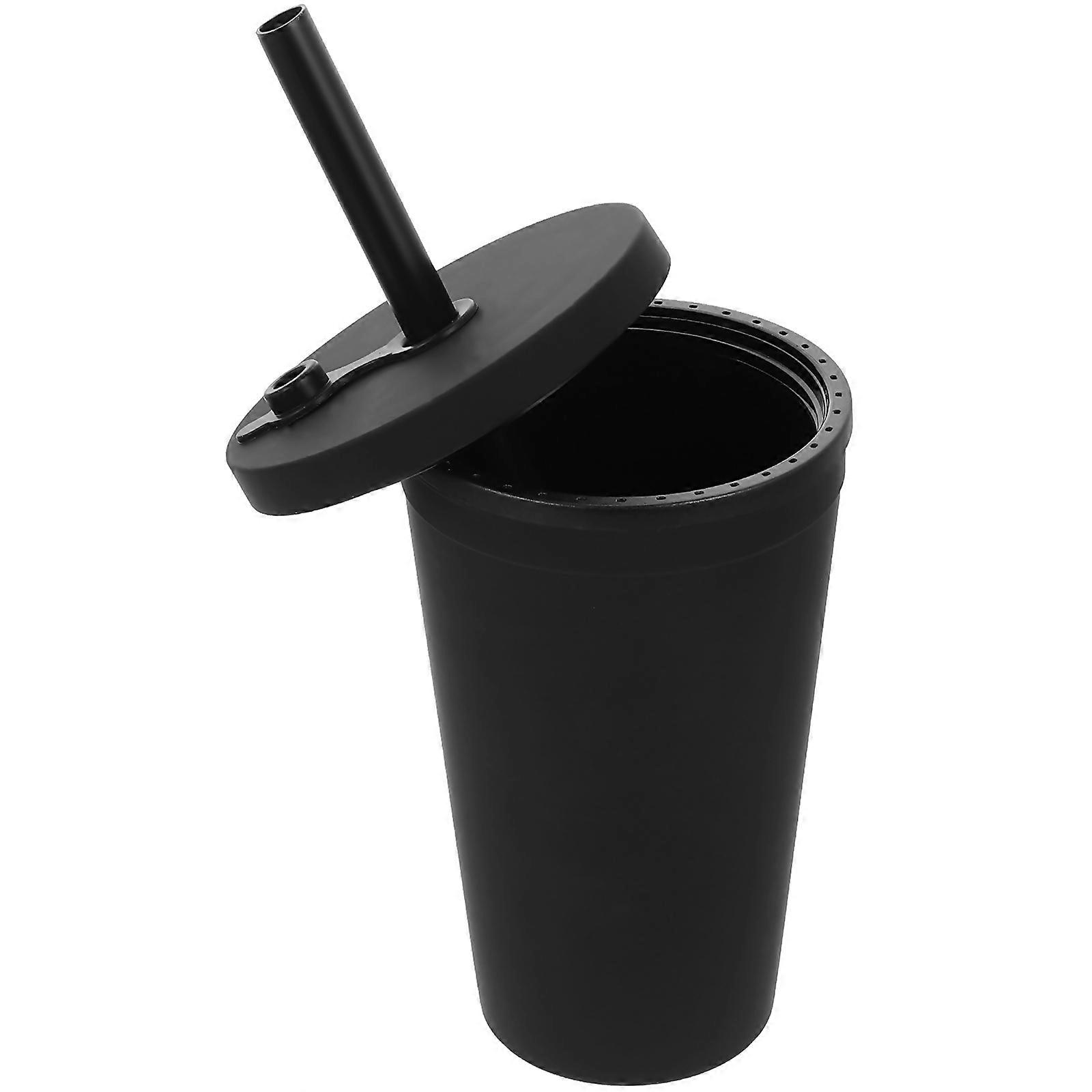 Black Drink Cup with Lid and Straw for Home Use Thickened Lightweight Leak Proof 12.5oz