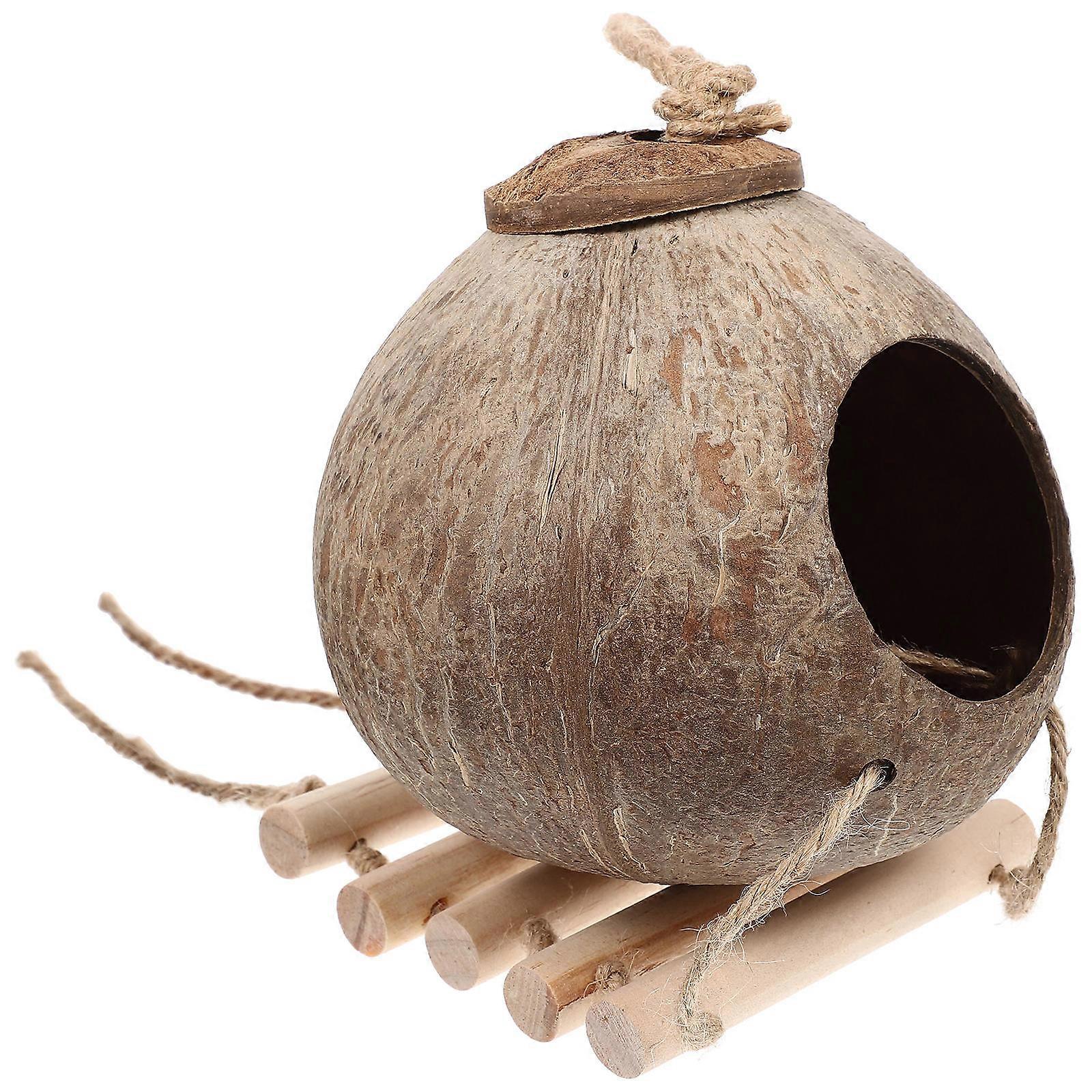 Hanging Coconut Shell Bird Nest for Parrots and Birds – Smooth Polished Creative Design Birdhouse for Fun Resting