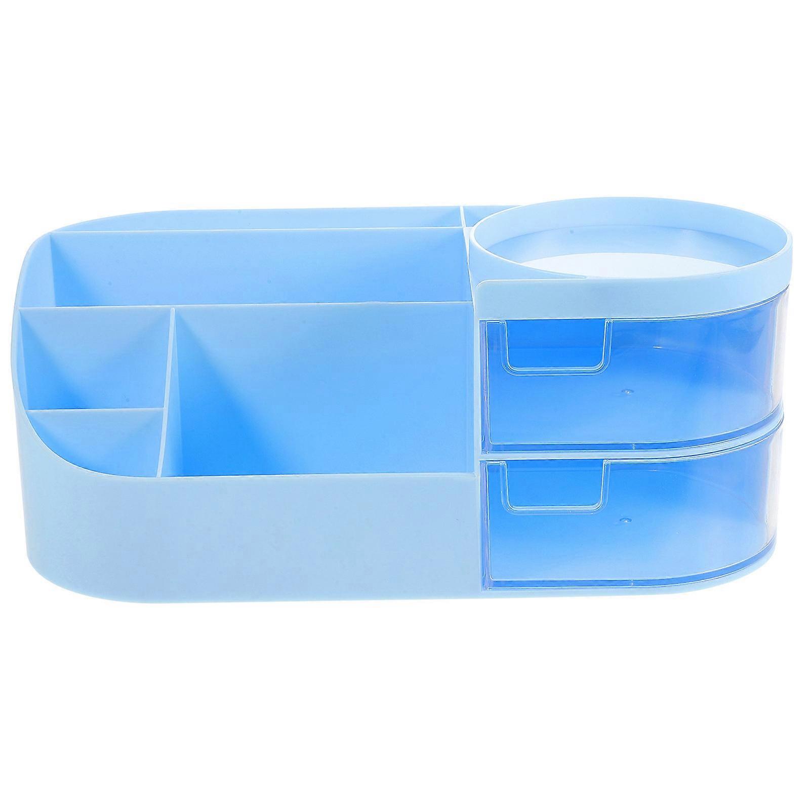 Makeup Organizer Vanity Storage For Women With Multi-Compartment Design In Blue 1Pack