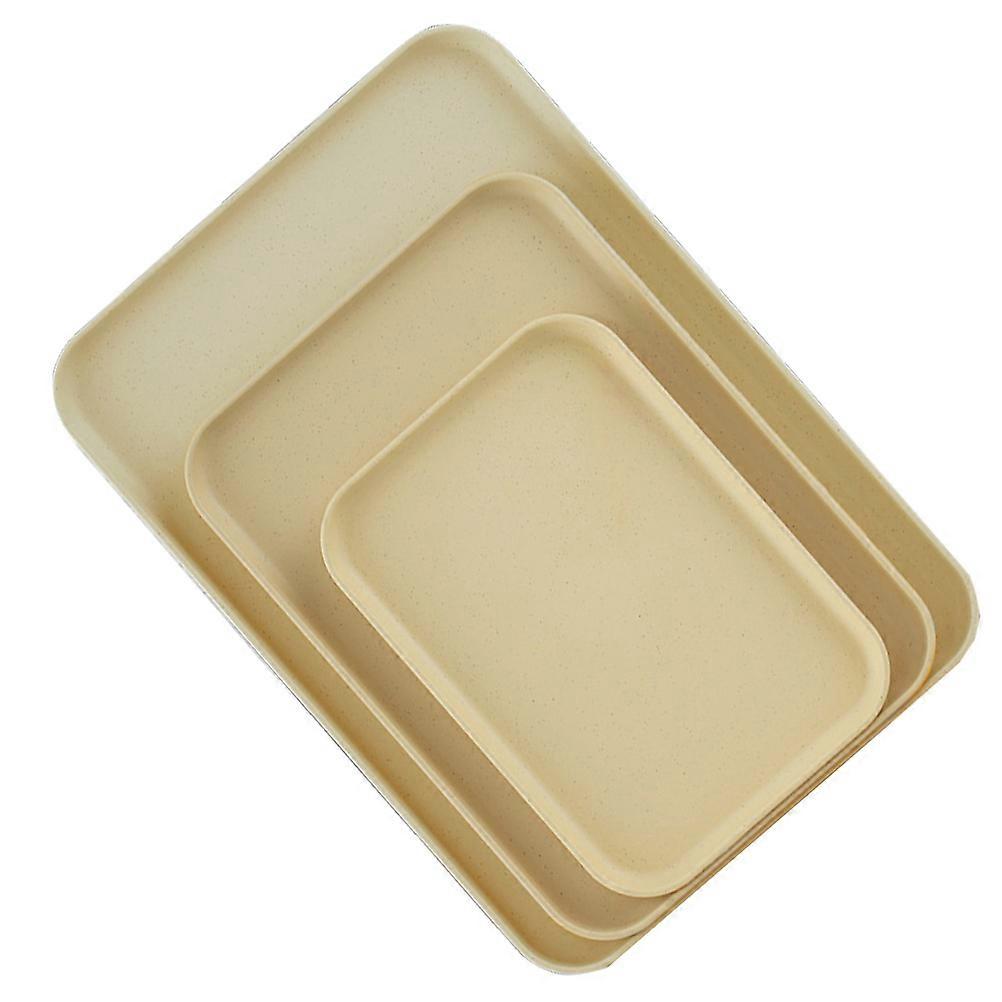 Yellow Straw Cafeteria Tray for Home Use Lightweight Teaware and Fruit Storage Tray 3Pcs