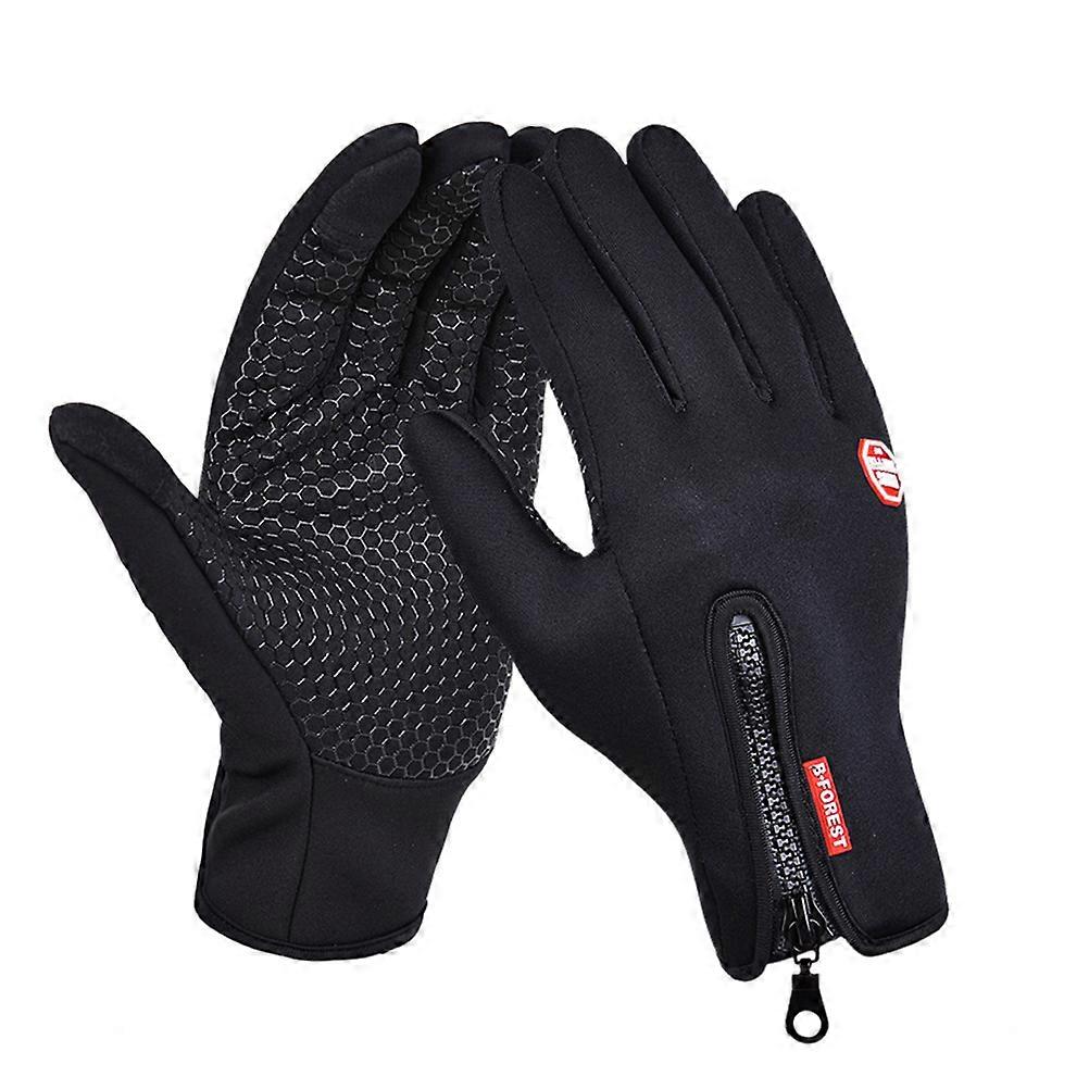 Black Windproof Gloves Size L Designed For Cycling Climbing And Hiking Providing Warmth And Touchscreen Functionality 1 Pair