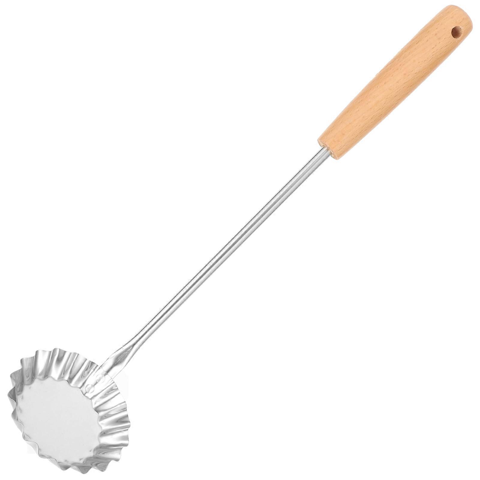 Stainless Steel Frying Spoon with Wooden Handle for Kitchen Use Simple and 7.5 inches