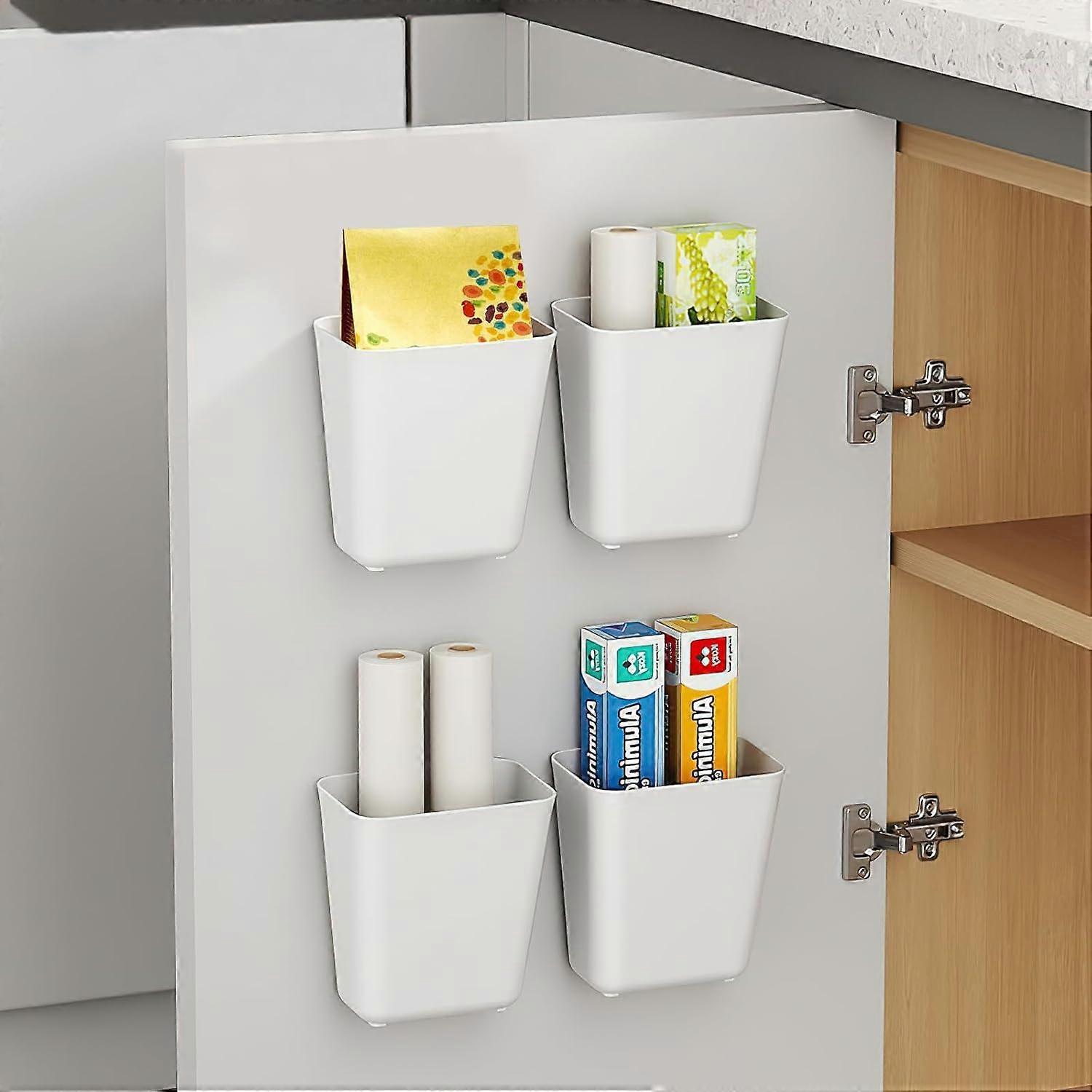 4pcs Self-adhesive Wall Mounted Storage Boxes, Kitchen Cabinet Door