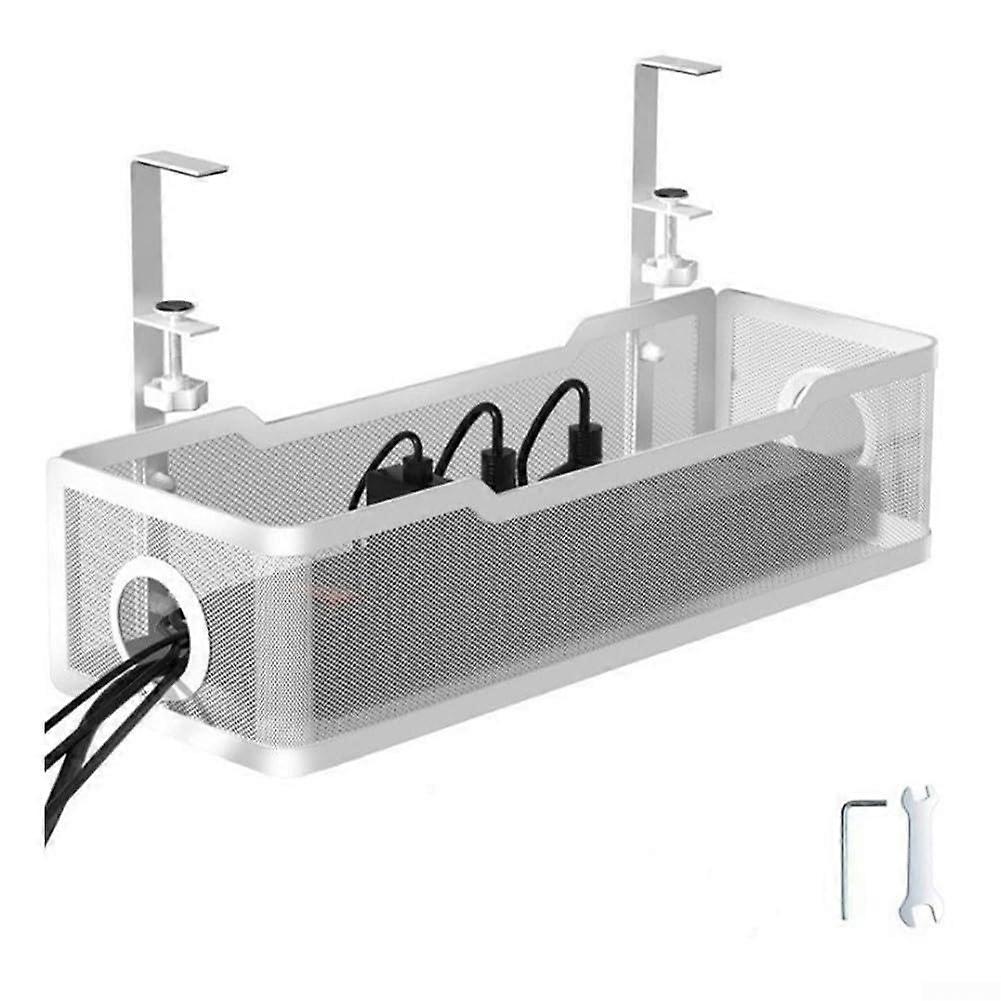 Adjustable cable management tray made of carbon steel under the desk – efficient organization, versatile installation, ventilated design (B)