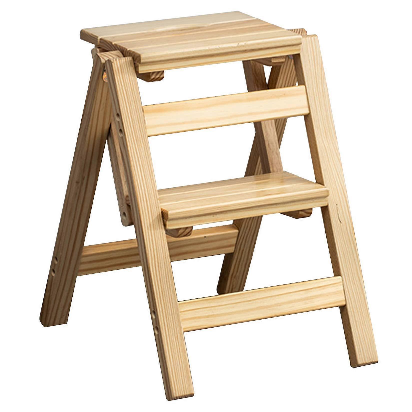 2-Step Wooden Step Stool for Adults, Portable Folding Ladder with Non-Slip Wide Pedal for Home, Kitchen, and Garage Use