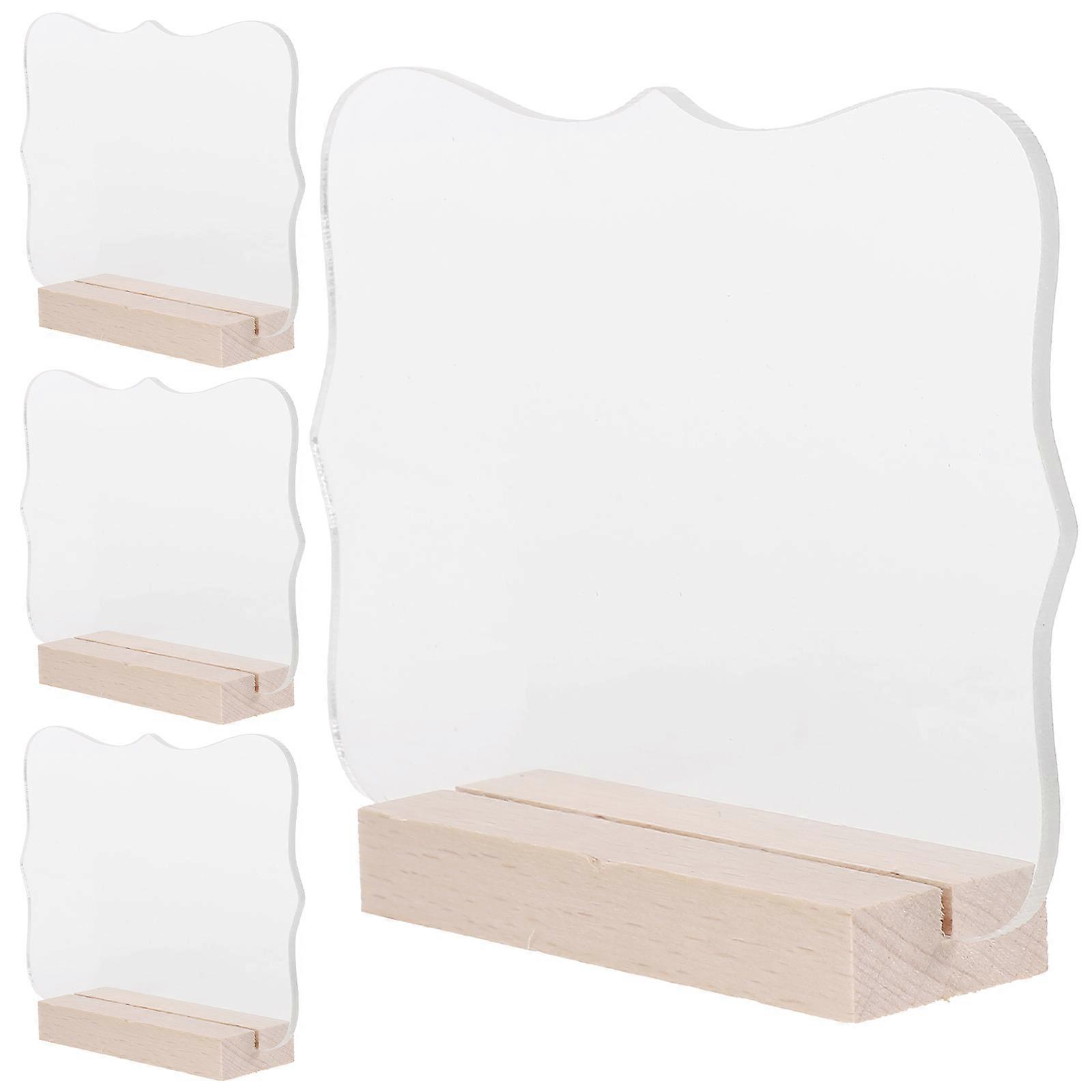 4pcs Clear Acrylic Sign Blanks with Wood Stand for Creative Table Display