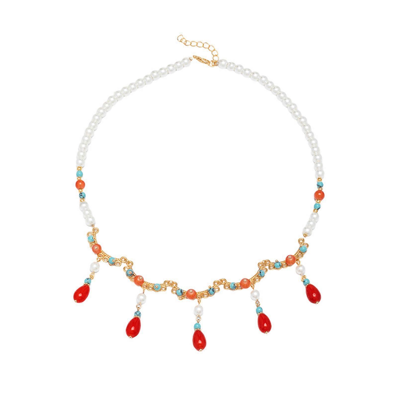 Chinese Style Necklace with Pendant Fine Pattern Setting Elegant Beaded Chain