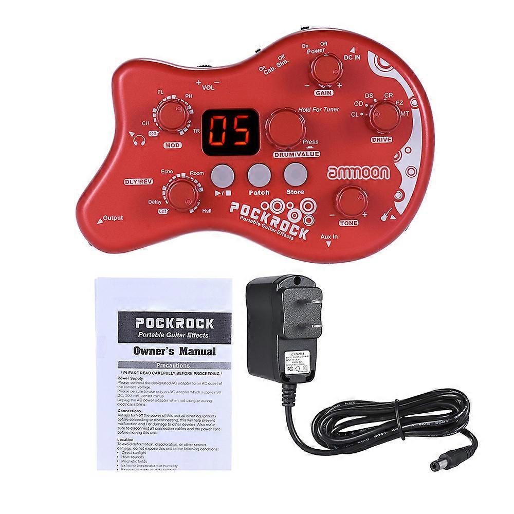 ammoon PockRock Tragbare Gitarre Multieffekt-Prozessor Effektpedal 15 Effekttypen 40 Drum-Rhythmen-Tuning-Funktion mit Netzteil