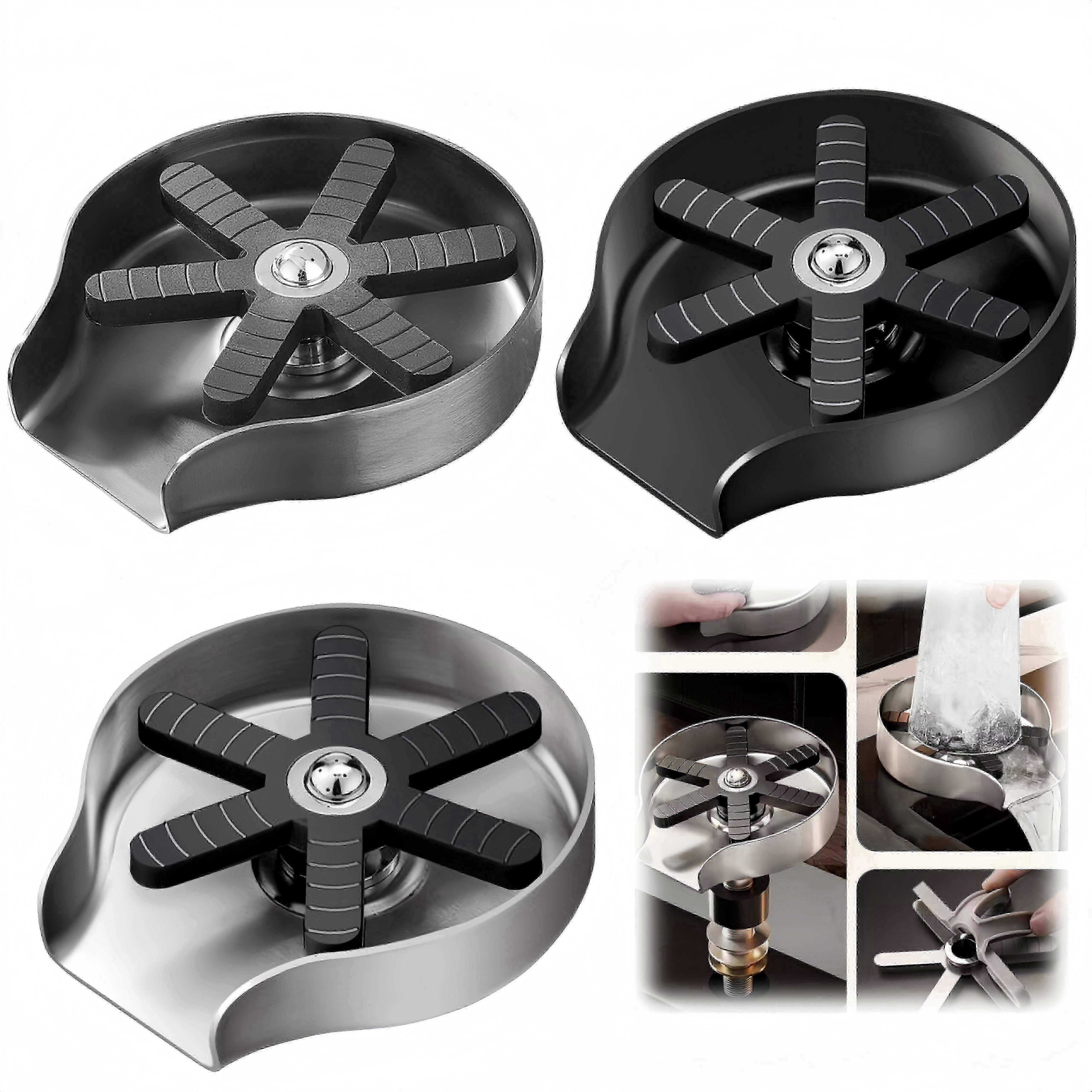 360-Degree Rotary Glass Rinser Attachment for Kitchen Sink, Cup Washer with Grey Finish for Easy Cleaning