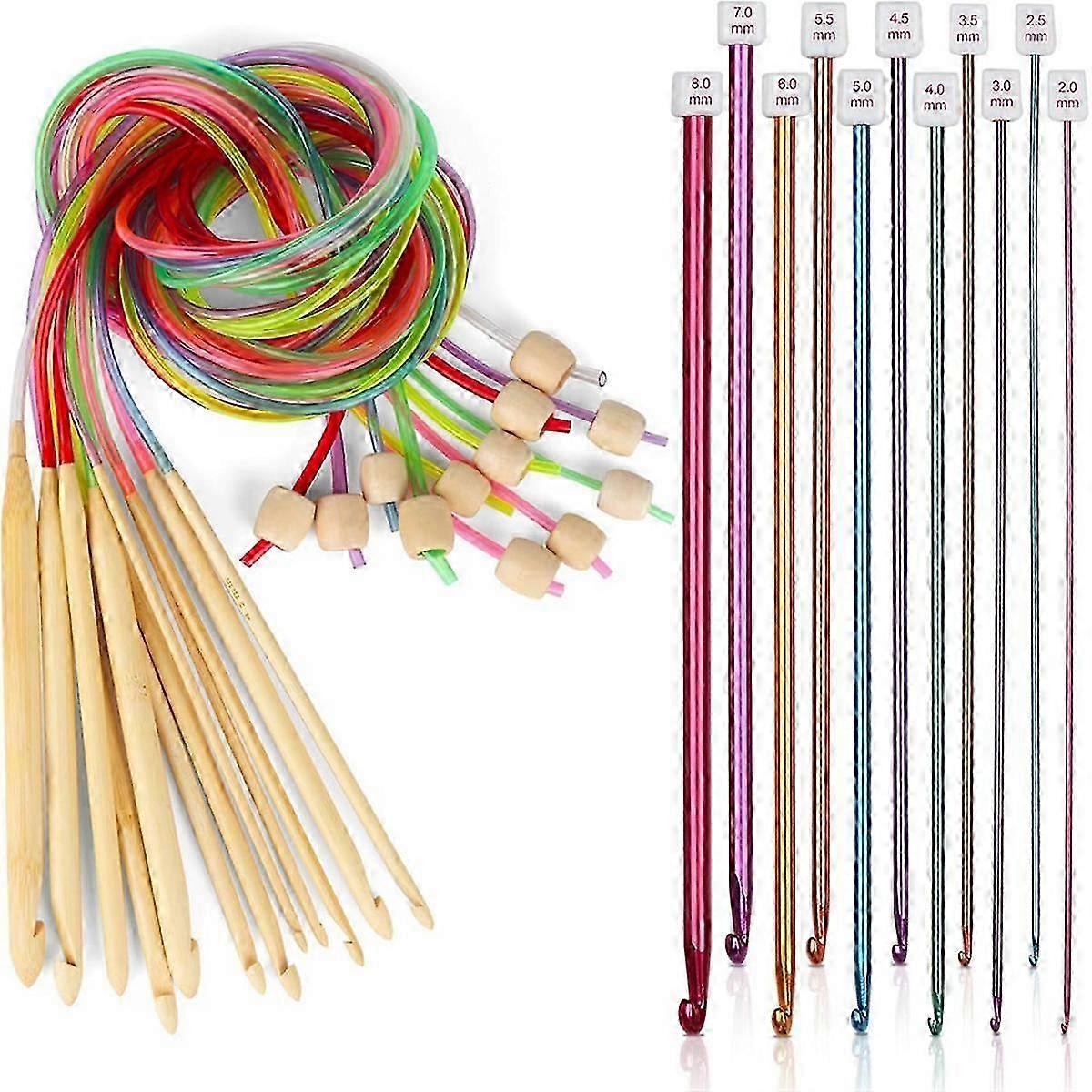 23 Pcs Tunisian Crochet Hooks Set, 11Pcs Aluminum Long Crochet Hooks 2.0-8.0 mm and 12 Pcs Bamboo Tunisian Crochet Hooks