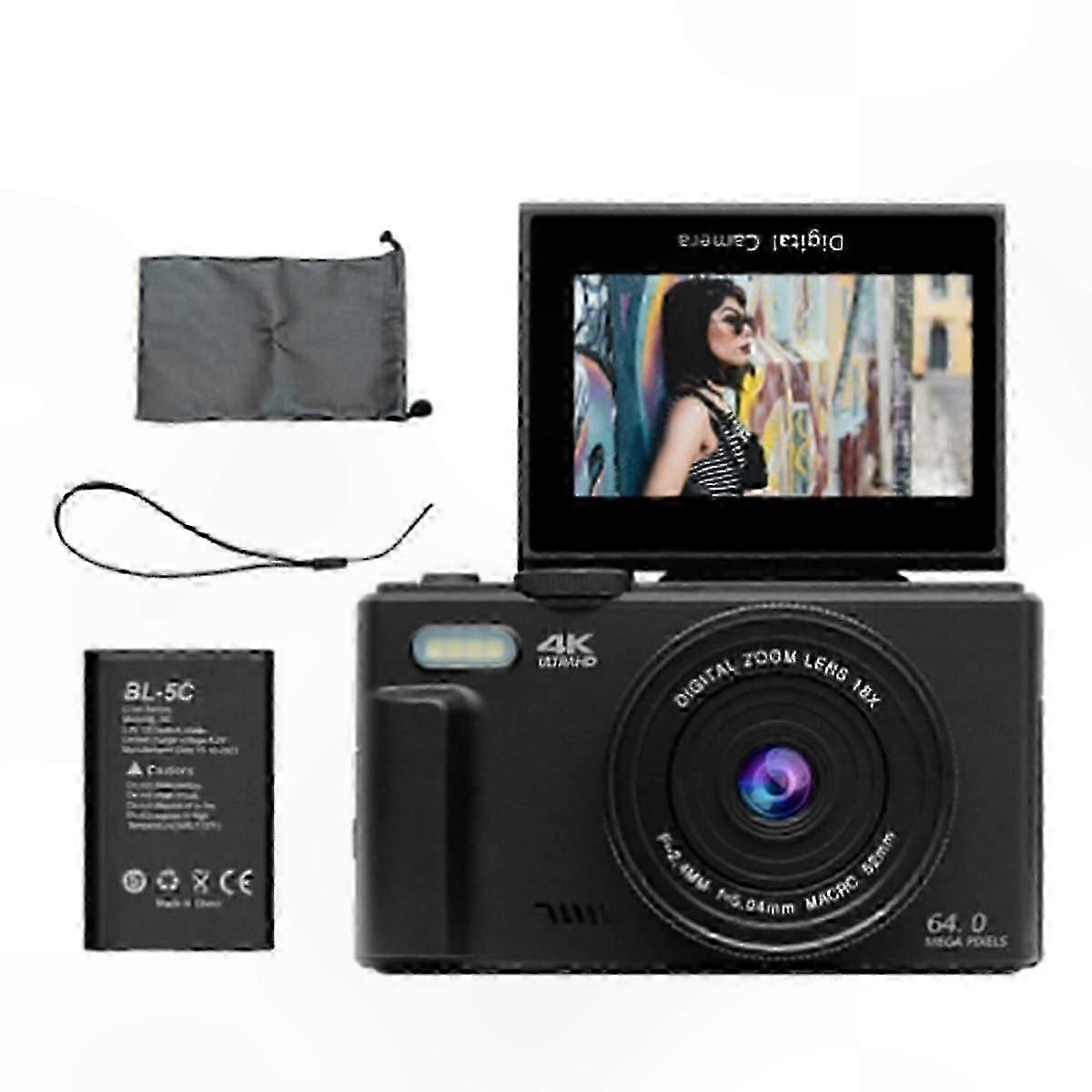 Vintage Style 4K Video Camera with 18X Zoom and Flip Screen for Vlogging Selfies