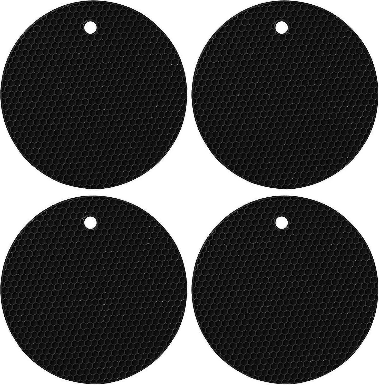 Set of 4 Round Silicone Coasters - Heat Resistant up to 230°C (Black)