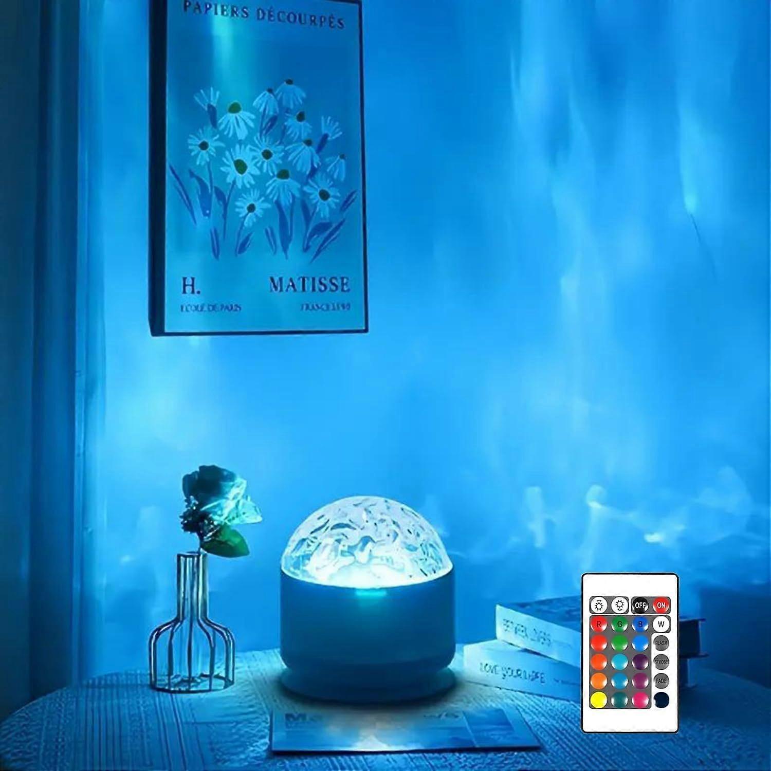 Ocean Wave and Aurora Projector Light 16 Colors Northern Lights Light with Remote Control Suitable for Home Office Bar Restaurant(White)