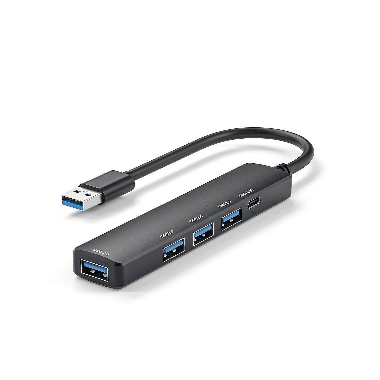 5-Port Powred USB, USB Extender Splitter with 5V USB-C Power/Data Port, Extender for A Port Laptop(Black)
