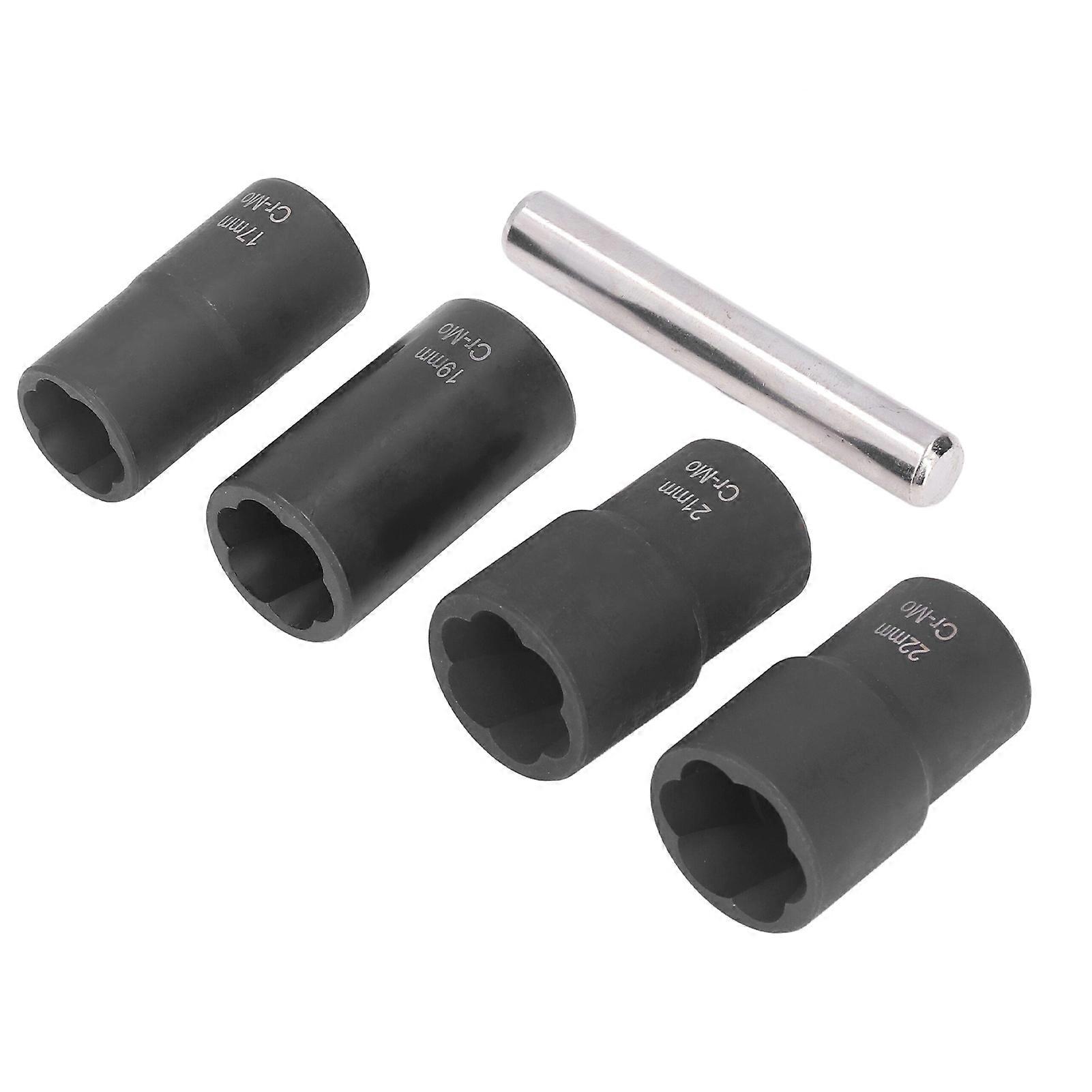 5Pcs Black 1/2in Drive Nut Remover Socket Set 17-22mm