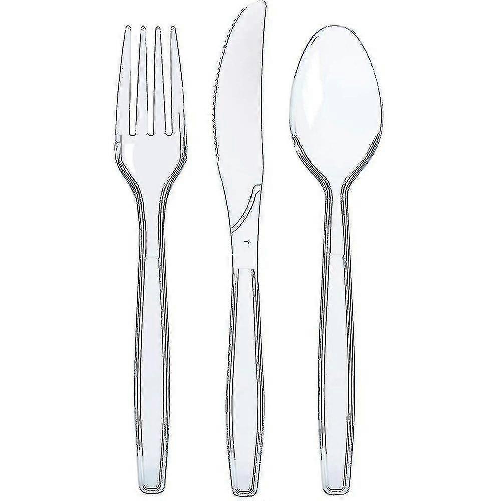 300pc Heavy Duty Disposable Silverware Set Clear Plastic Flatware