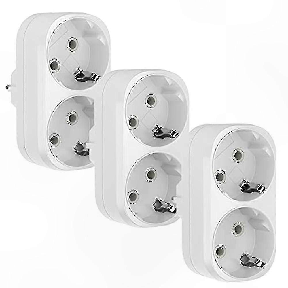 3-Piece Socket Adapter, Dual Plug Triple Outlet 16A/250V, 3680W Max EU Double Socket Adapter